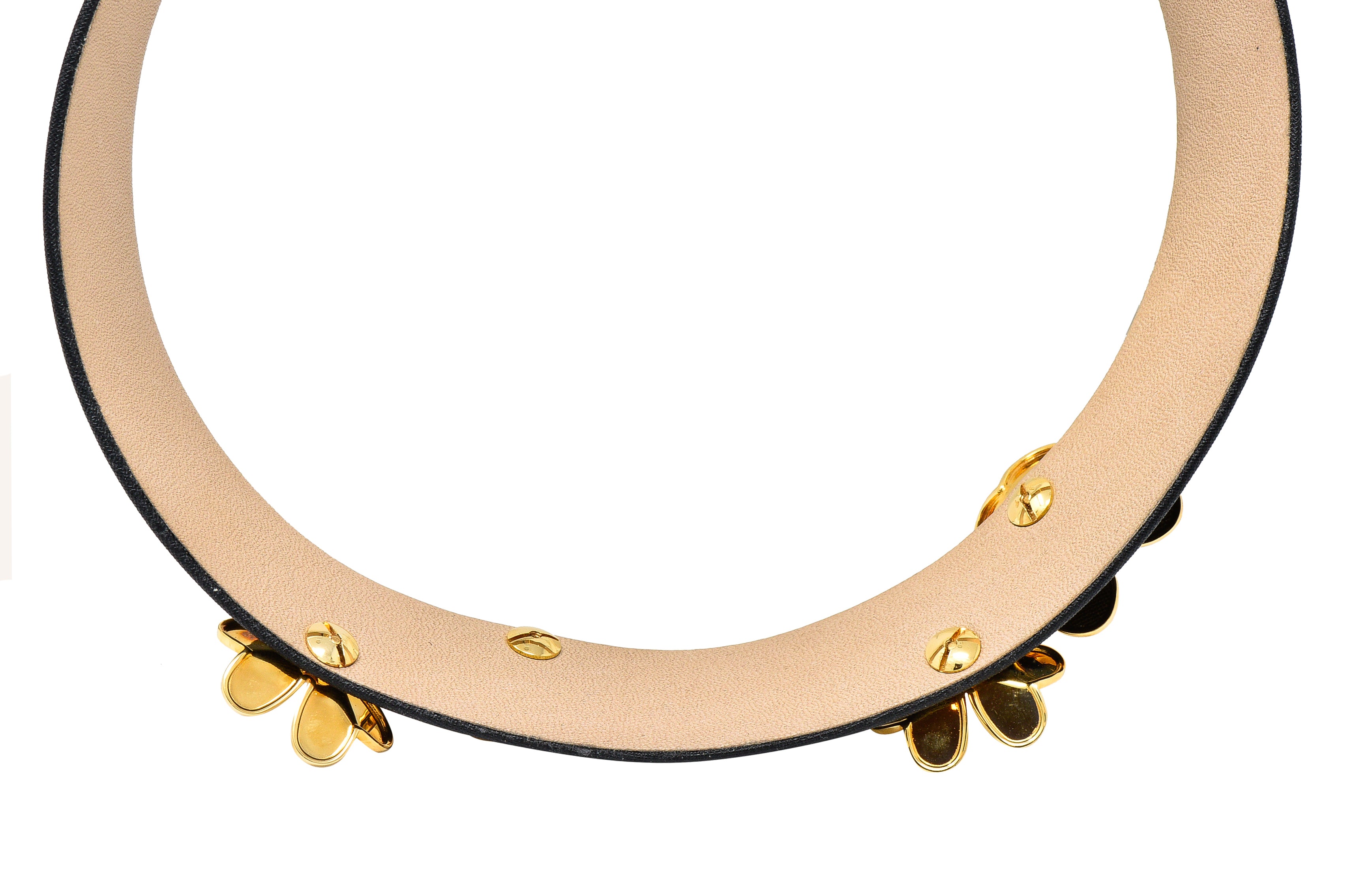 Van Cleef & Arpels Diamond 18 Karat Yellow Gold Silk Leather Frivole French Clover Vintage Collar Necklace Wilson's Estate Jewelry