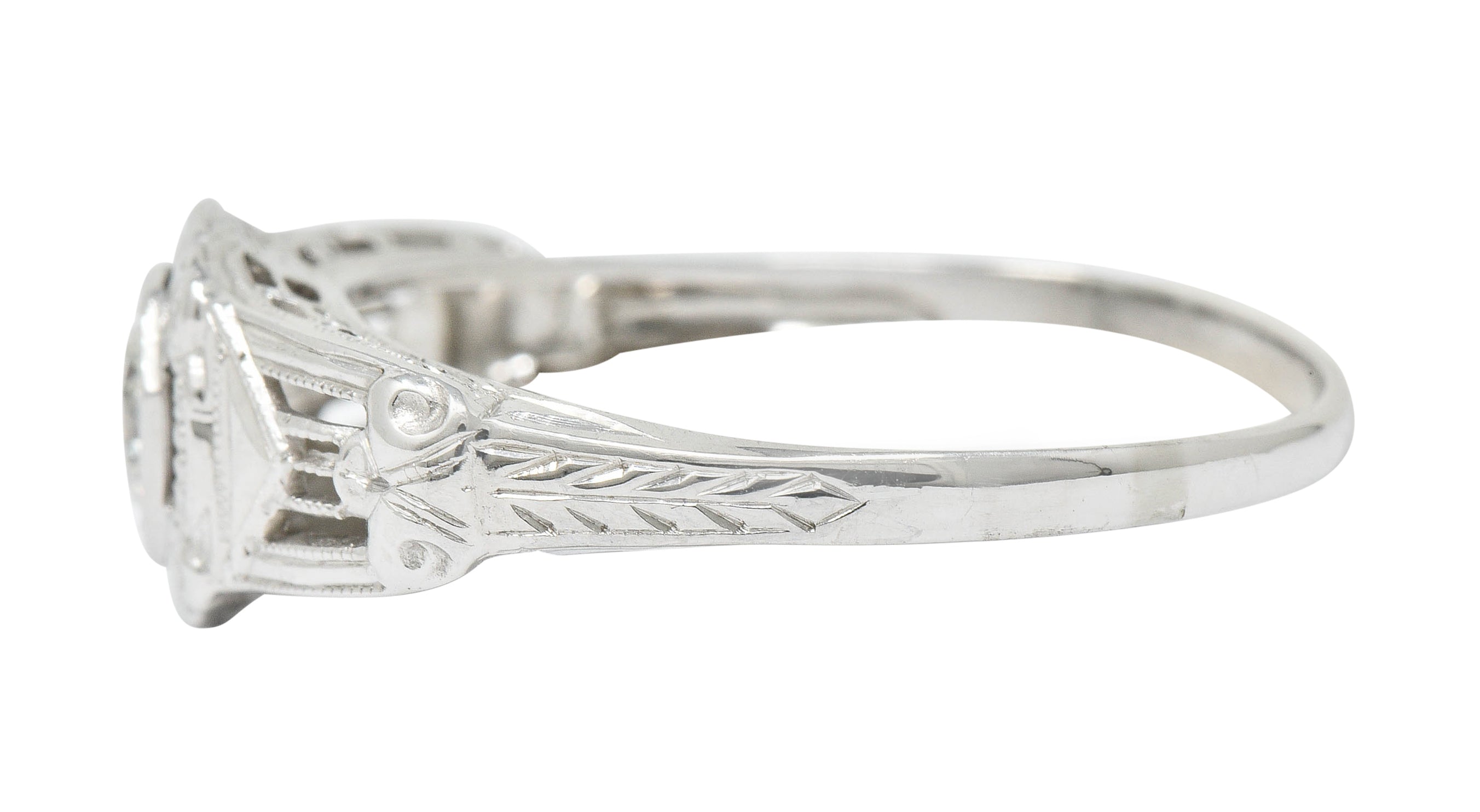 Art Deco Diamond 18 Karat White Gold Orange Blossom Halo Engagement RingRing - Wilson's Estate Jewelry