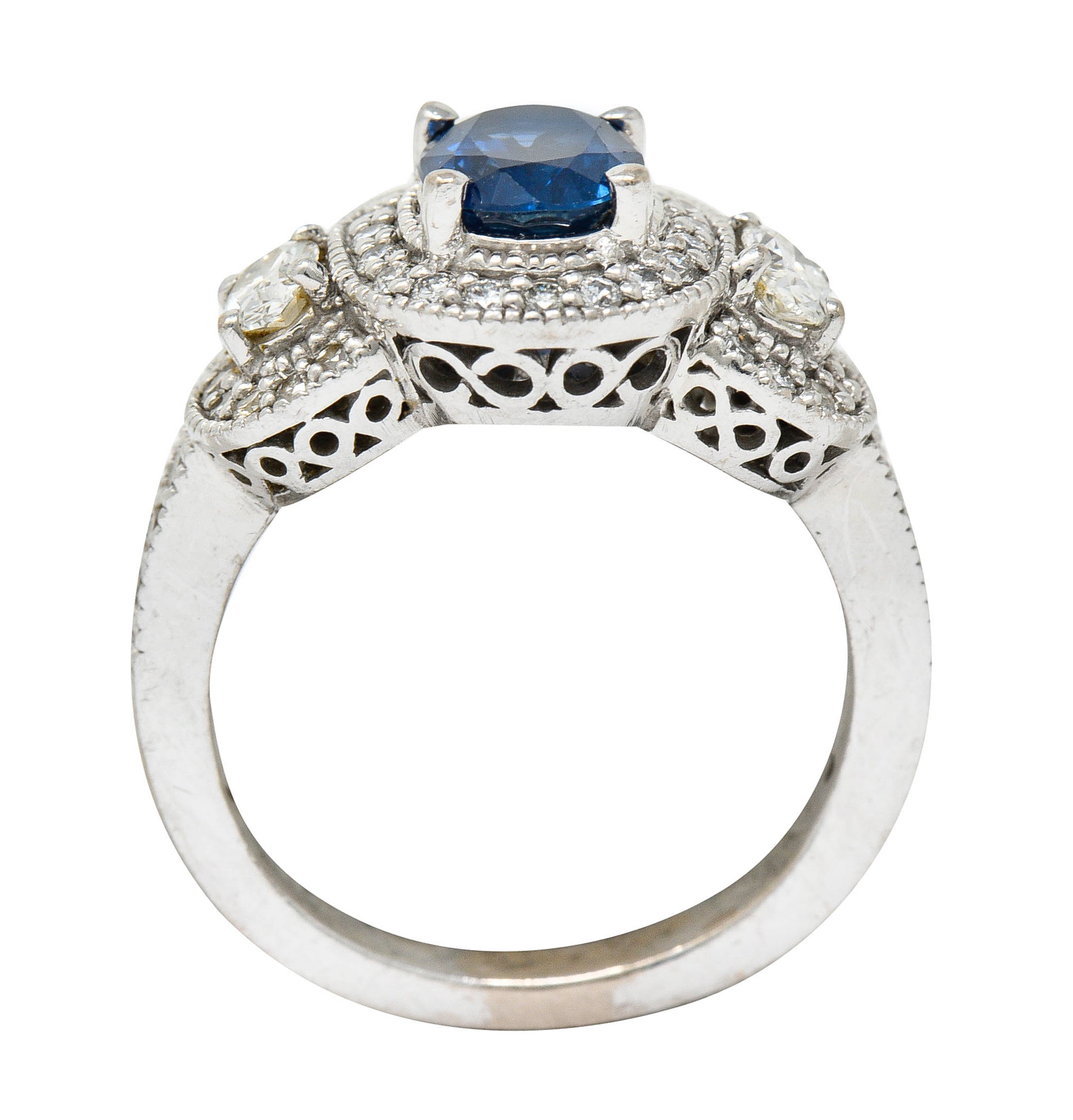 Vintage 2.70 CTW Sapphire Diamond 18 Karat White Gold Triple Cluster RingRing - Wilson's Estate Jewelry