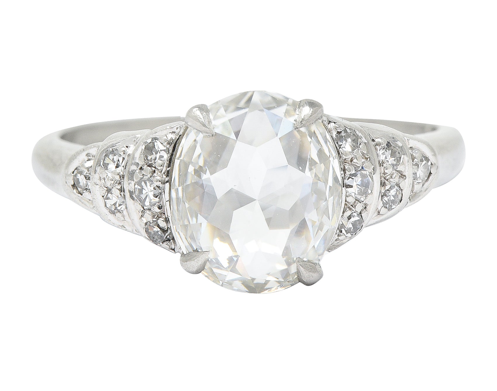 Vintage 1.76 CTW Oval Cut Diamond Platinum Stepped Engagement Ring GIA Wilson's Estate Jewelry