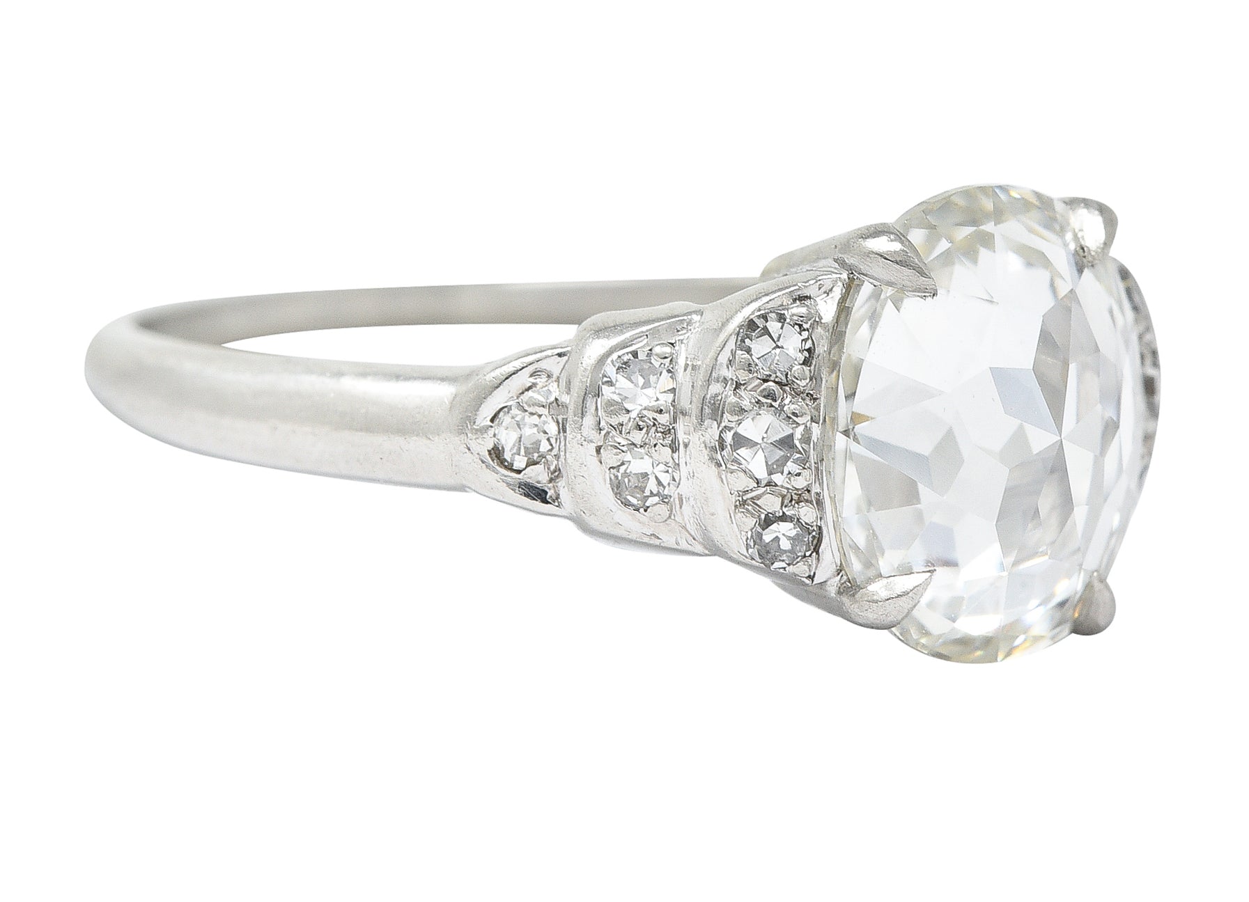 Vintage 1.76 CTW Oval Cut Diamond Platinum Stepped Engagement Ring GIA Wilson's Estate Jewelry