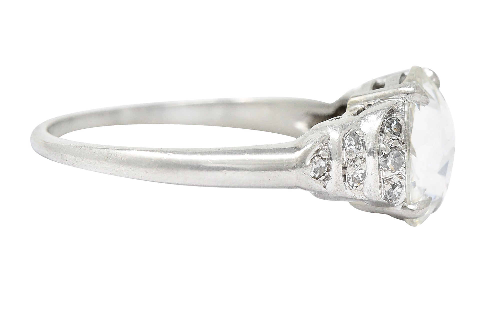 Vintage 1.76 CTW Oval Cut Diamond Platinum Stepped Engagement Ring GIA Wilson's Estate Jewelry
