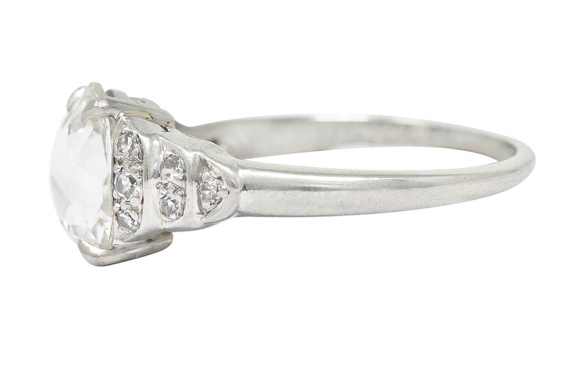 Vintage 1.76 CTW Oval Cut Diamond Platinum Stepped Engagement Ring GIA Wilson's Estate Jewelry