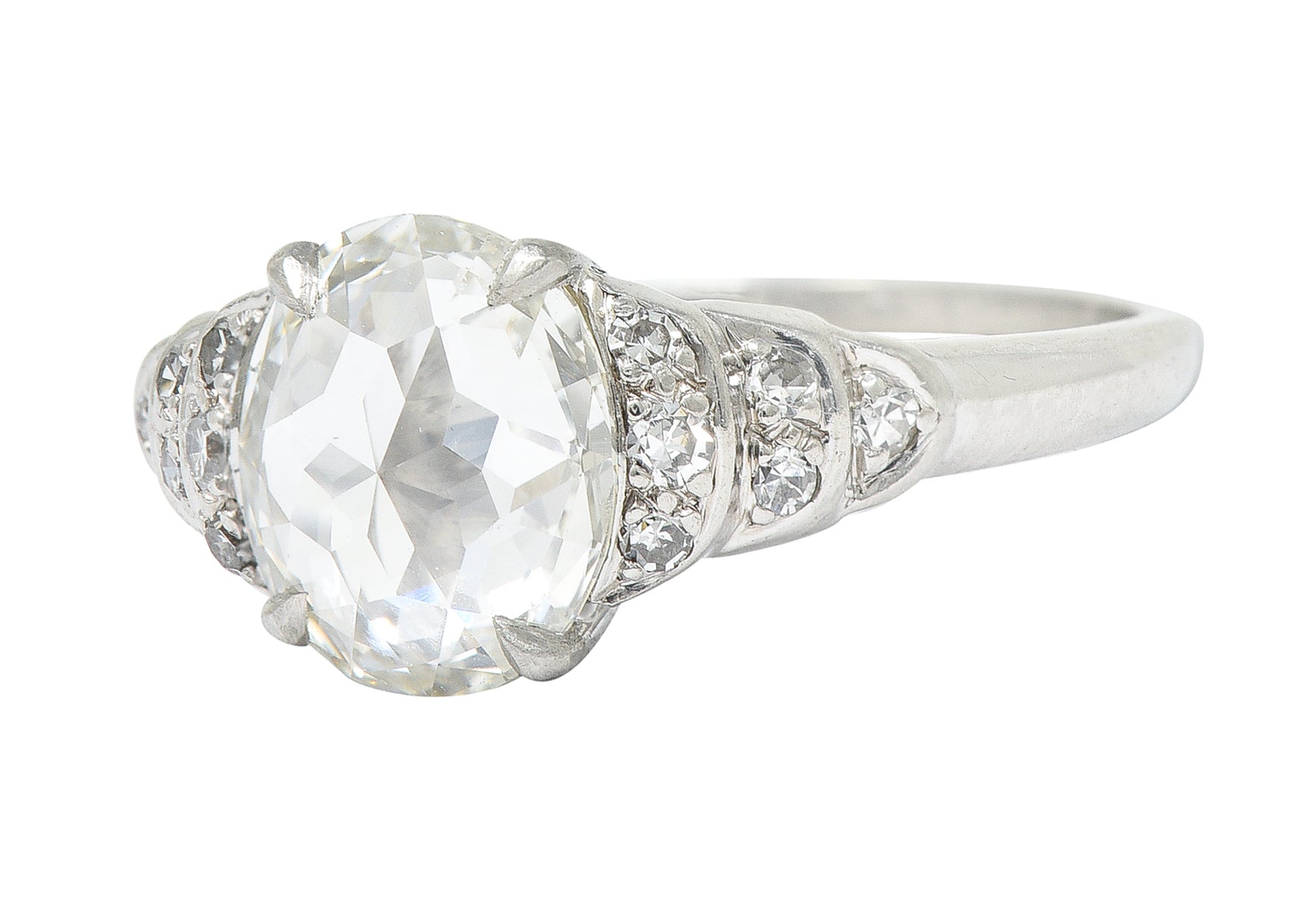 Vintage 1.76 CTW Oval Cut Diamond Platinum Stepped Engagement Ring GIA Wilson's Estate Jewelry