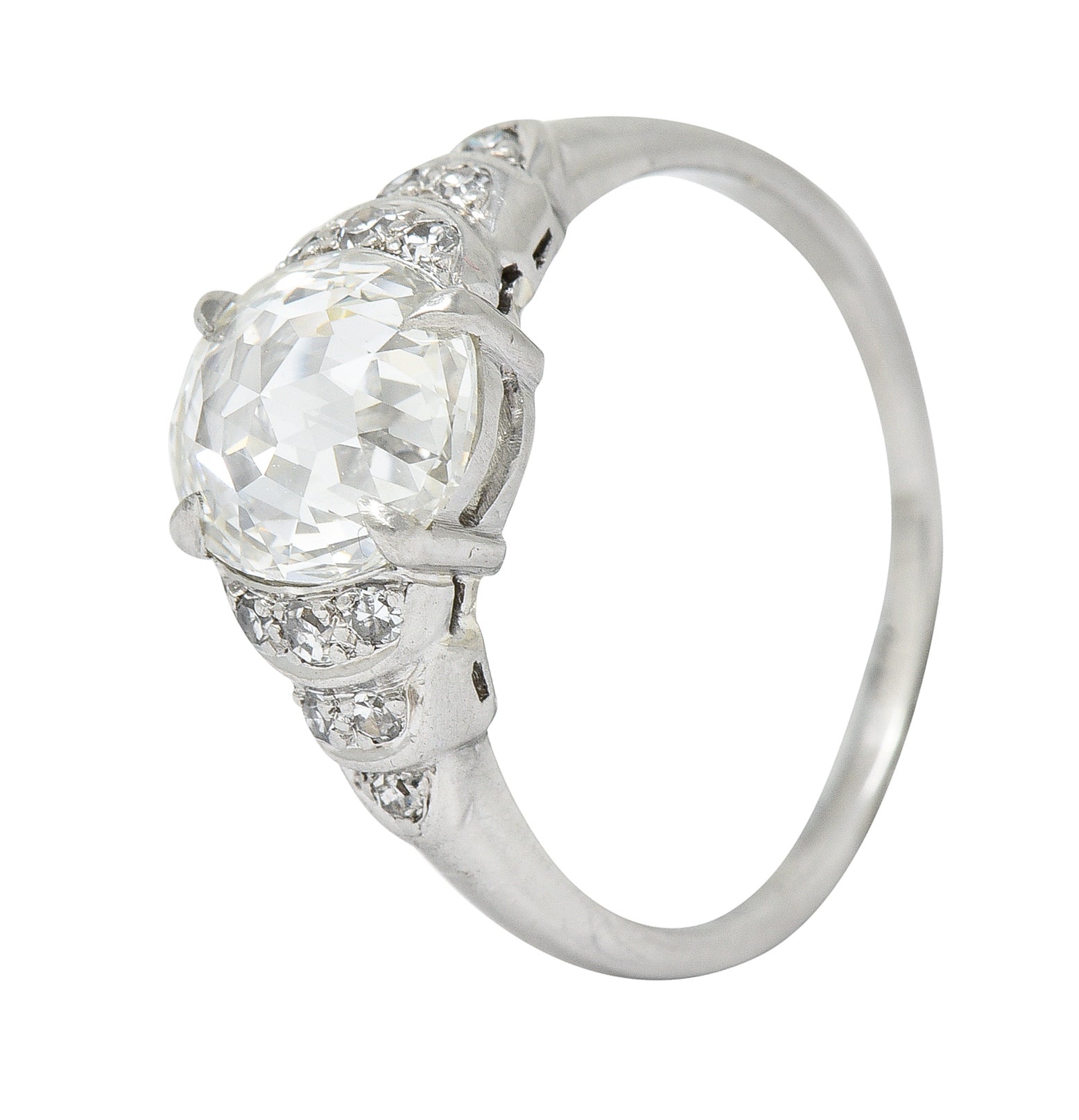Vintage 1.76 CTW Oval Cut Diamond Platinum Stepped Engagement Ring GIA Wilson's Estate Jewelry