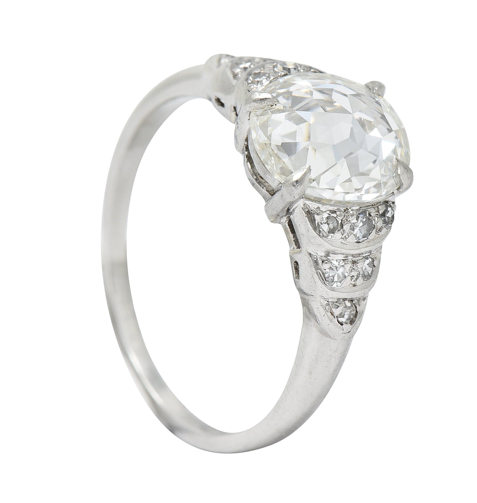 Vintage 1.76 CTW Oval Cut Diamond Platinum Stepped Engagement Ring GIA Wilson's Estate Jewelry