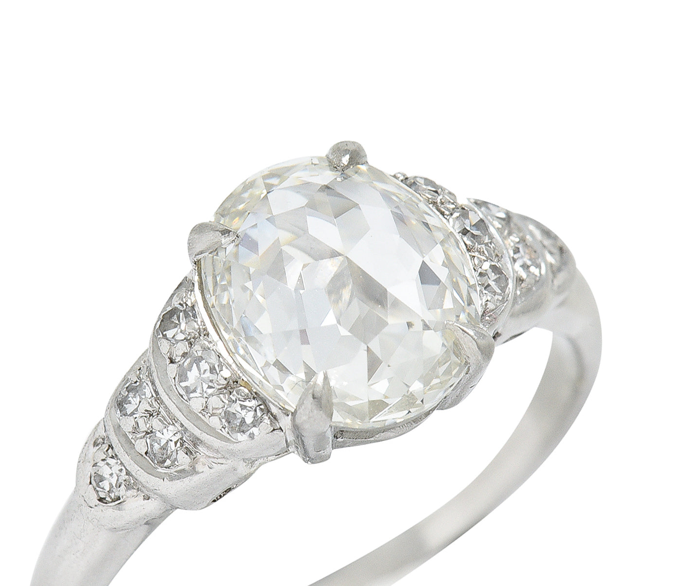 Vintage 1.76 CTW Oval Cut Diamond Platinum Stepped Engagement Ring GIA Wilson's Estate Jewelry