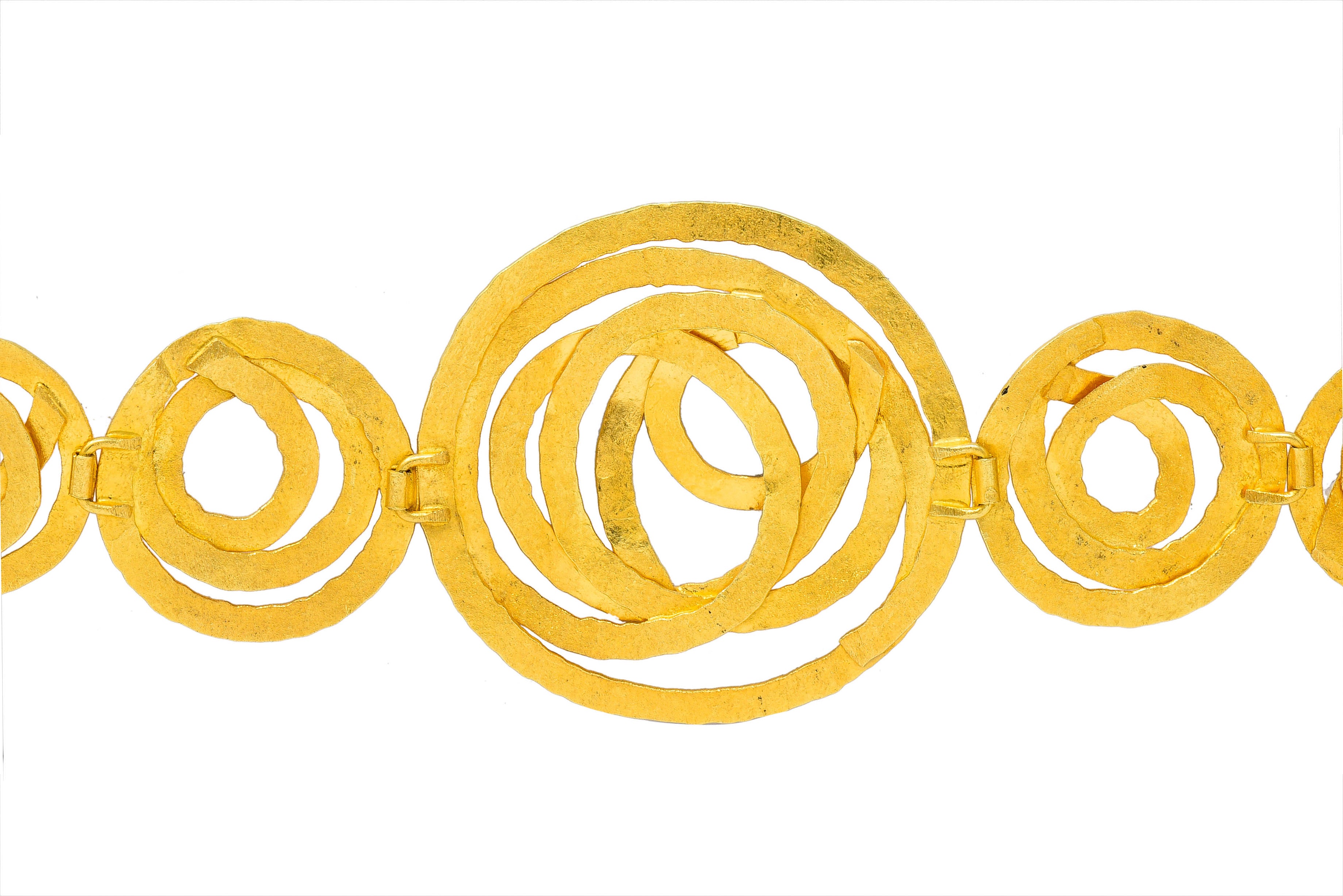 Italian 18 Karat Matte Gold Hammered Circle Braceletbracelet - Wilson's Estate Jewelry