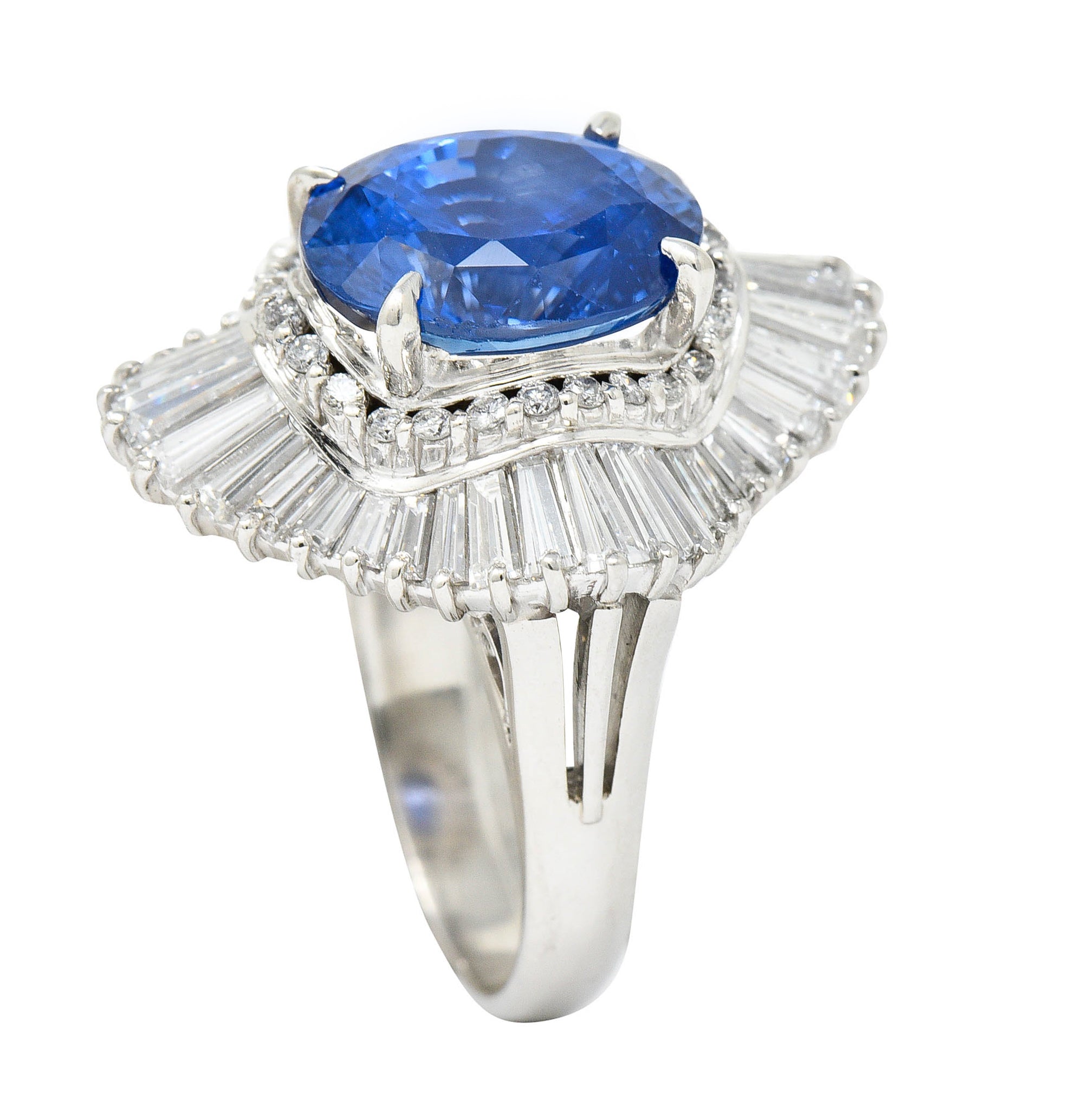 No Heat 9.59 CTW Ceylon Sapphire Diamond Platinum Ballerina Halo Ring AGLRing - Wilson's Estate Jewelry