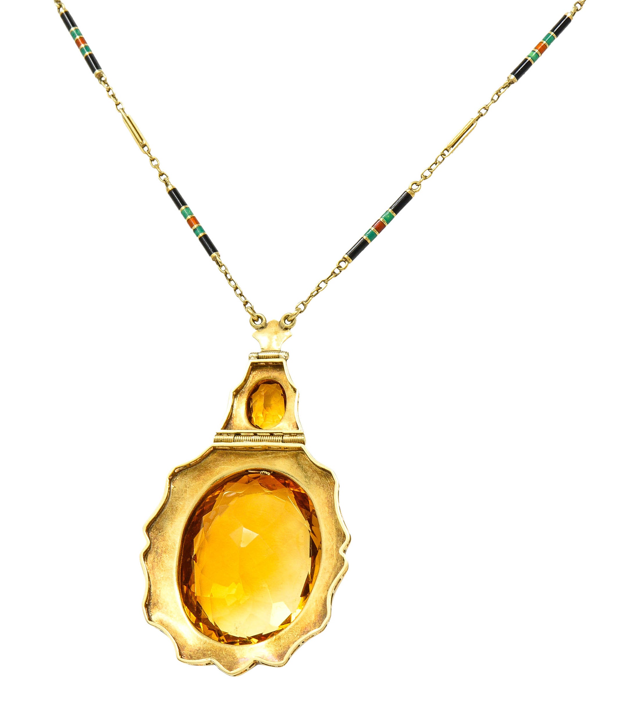 Substantial Art Deco Citrine Pearl Enamel 14 Karat Gold Statement Sautoir NecklaceNecklace - Wilson's Estate Jewelry
