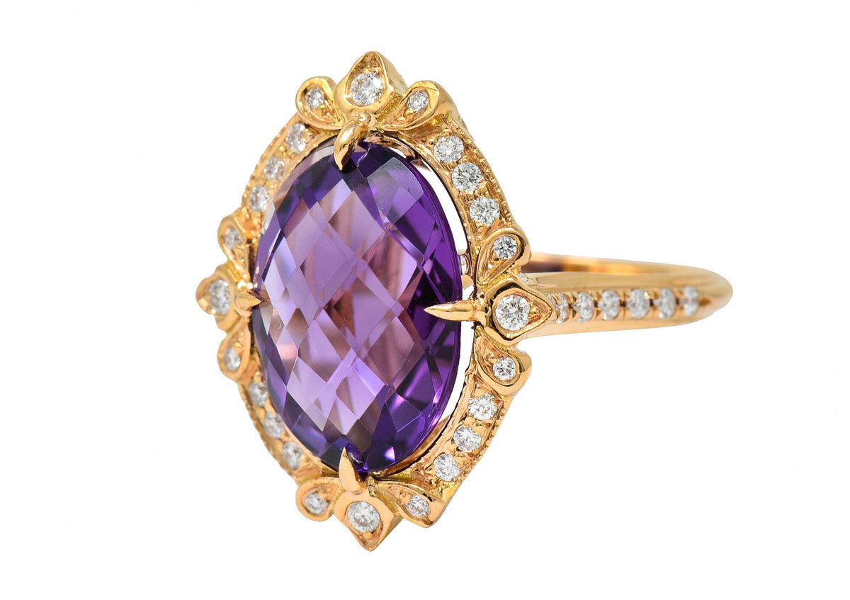 Romantic Amethyst Diamond 18 Karat Rose Gold Cocktail RingRing - Wilson's Estate Jewelry