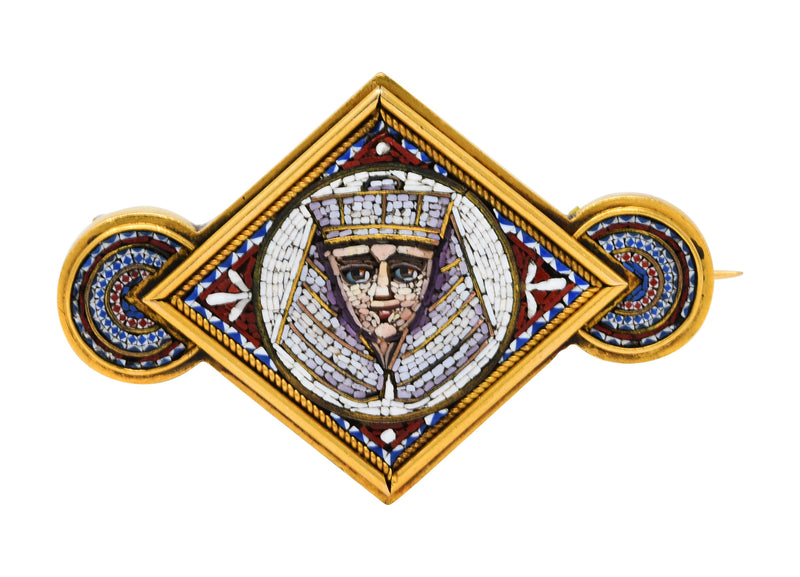 Egyptian Revival Micro Mosaic 18 Karat Gold Pharaoh BroochBrooch - Wilson's Estate Jewelry