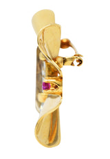 Retro Aquamarine Ruby 14 Karat Gold Bow BroochBrooch - Wilson's Estate Jewelry