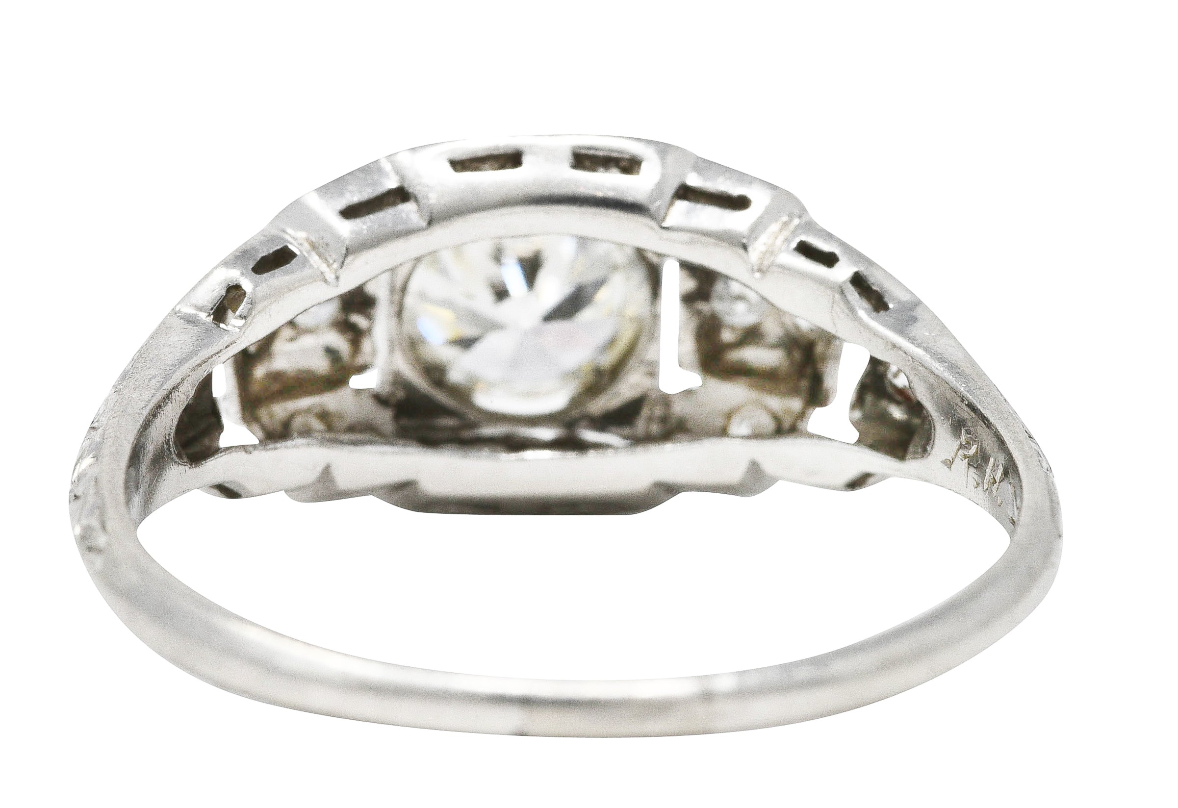 Katz & Ogush Art Deco 0.80 CTW Diamond Platinum Buckle Engagement Ring Wilson's Estate Jewelry