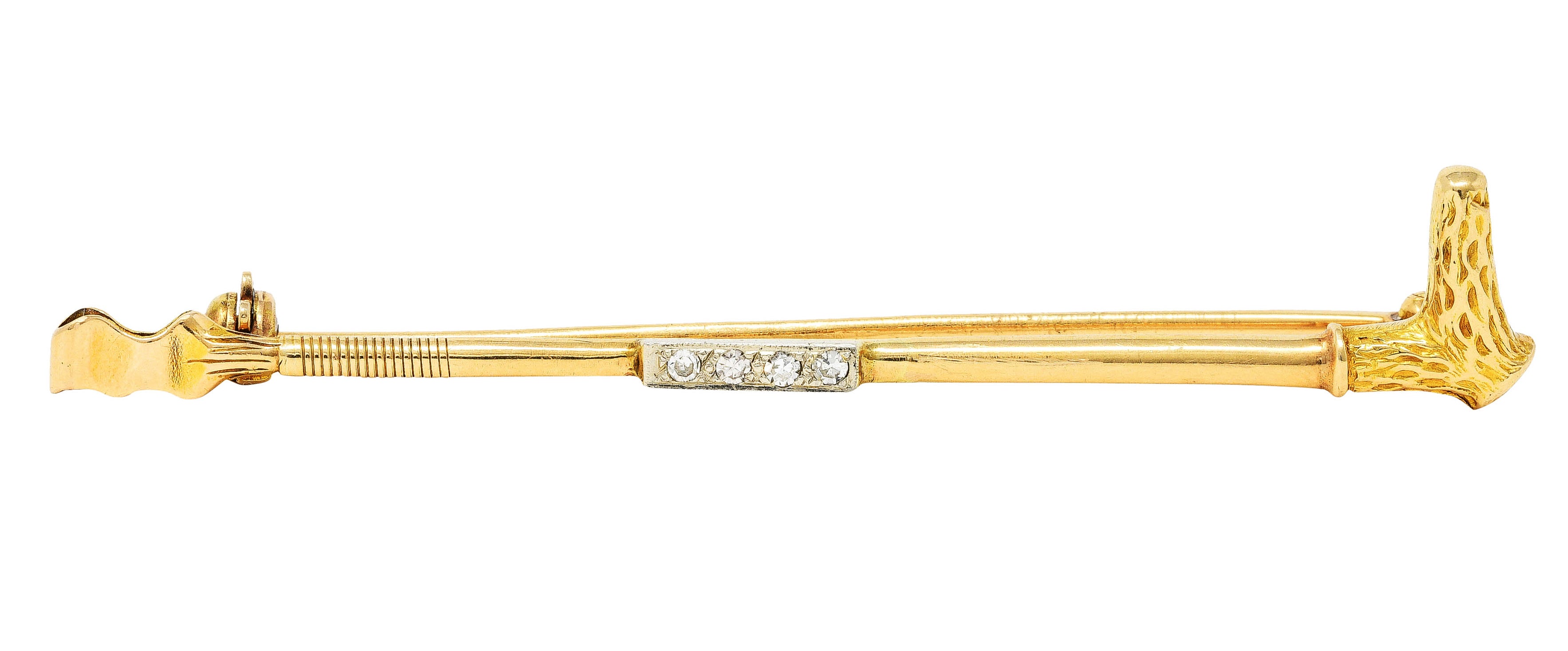 Late Edwardian Diamond 14 Karat Two-Tone Gold Hunting Crop Pendant BroochBrooch - Wilson's Estate Jewelry