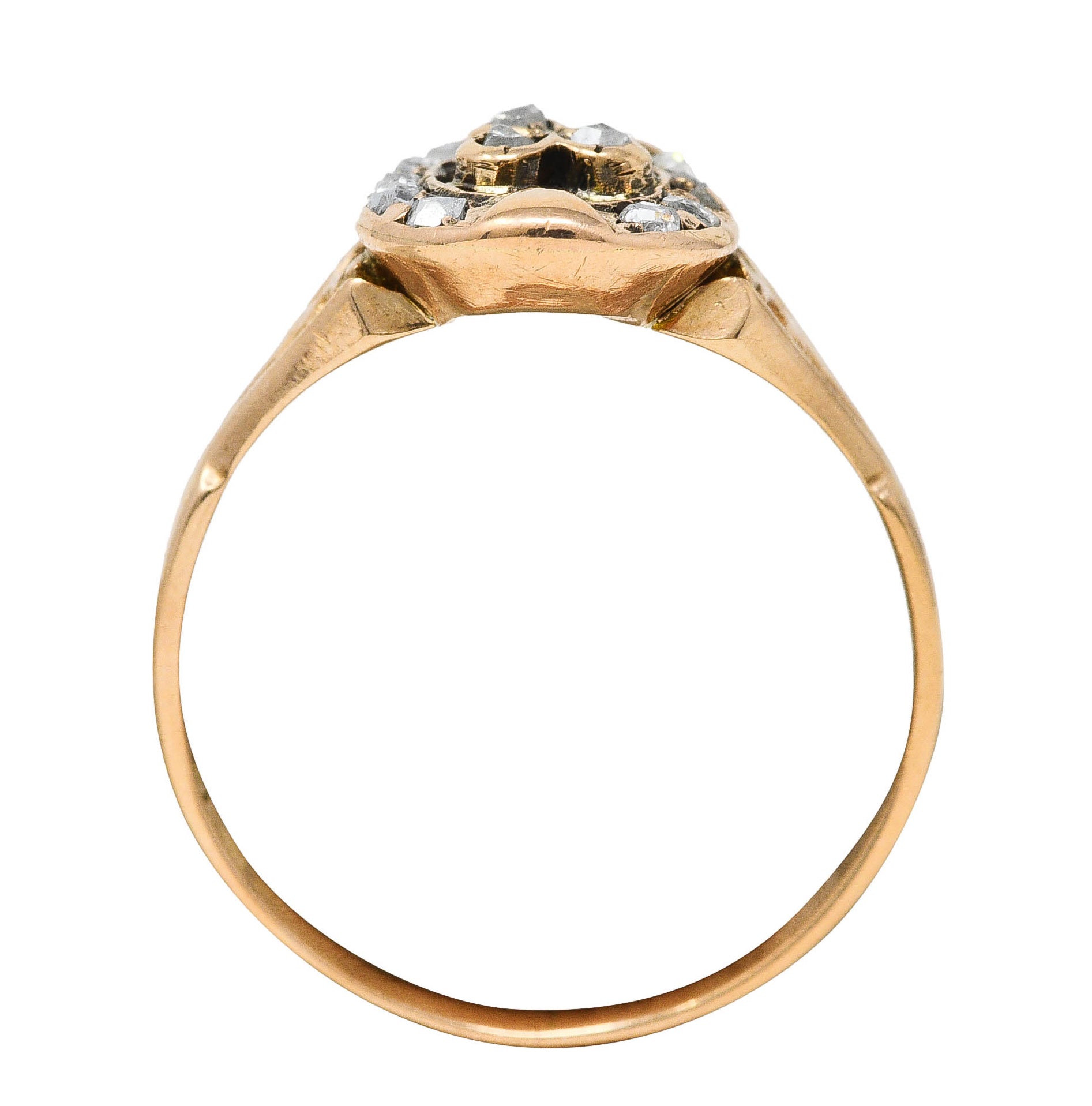 Victorian Rose Cut Diamond 14 Karat Two-Tone Gold Clover Horseshoe Band Ring Wilson's Estate Jewelry