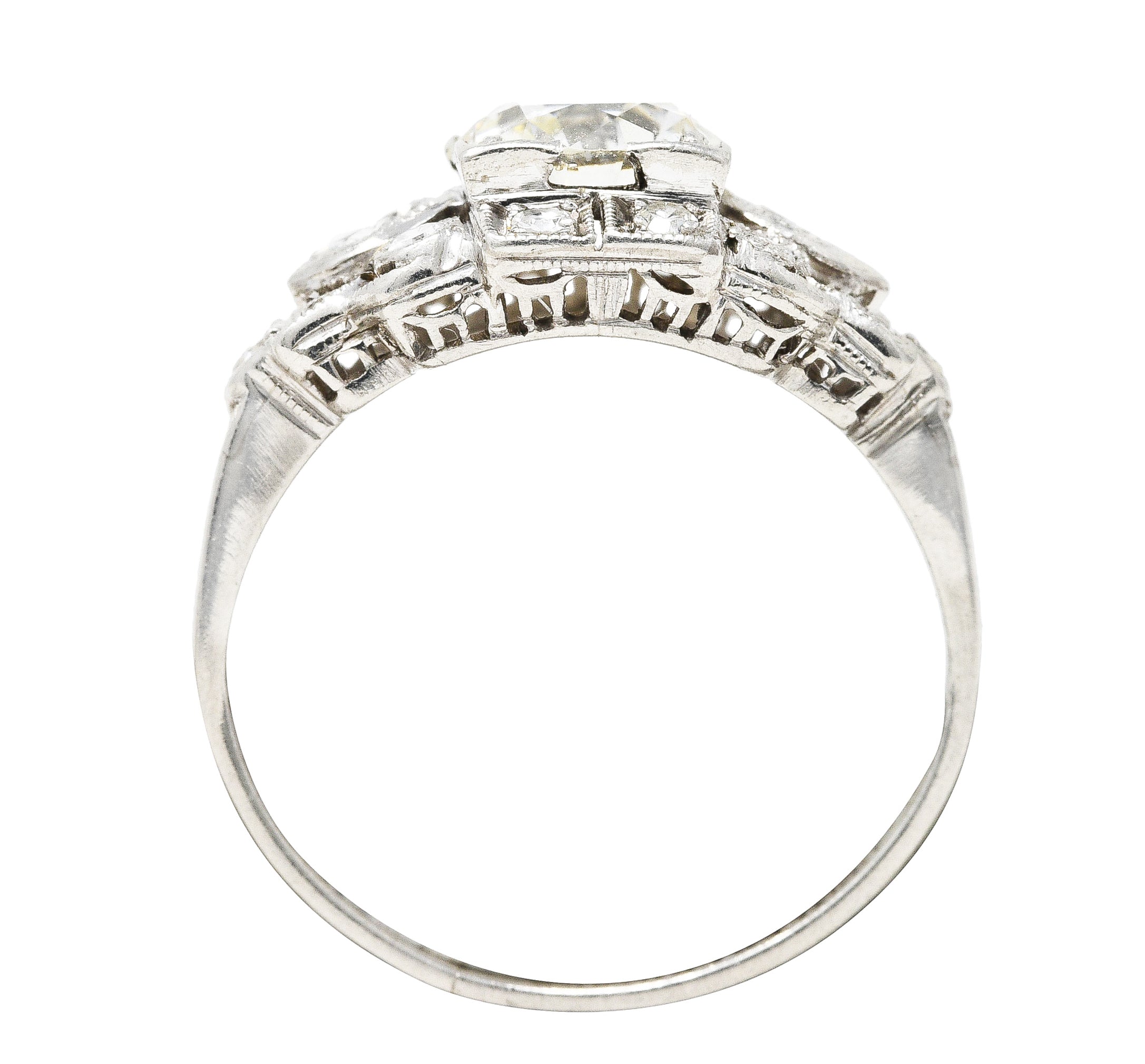 1930's Art Deco 1.30 CTW Diamond Platinum Geometric Engagement Ring Wilson's Estate Jewelry