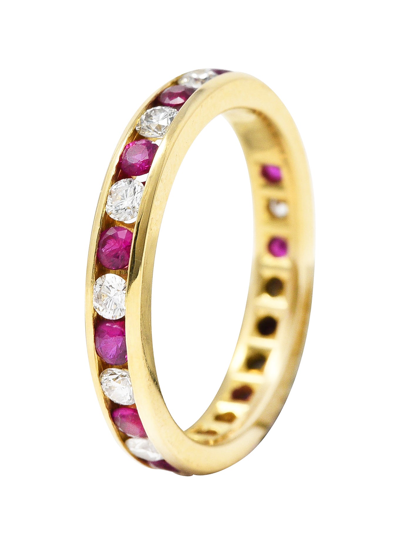 Tiffany & Co. 1990's 1.20 CTW Diamond Ruby 18 Karat Yellow Gold Vintage Eternity Channel Band Ring Wilson's Estate Jewelry