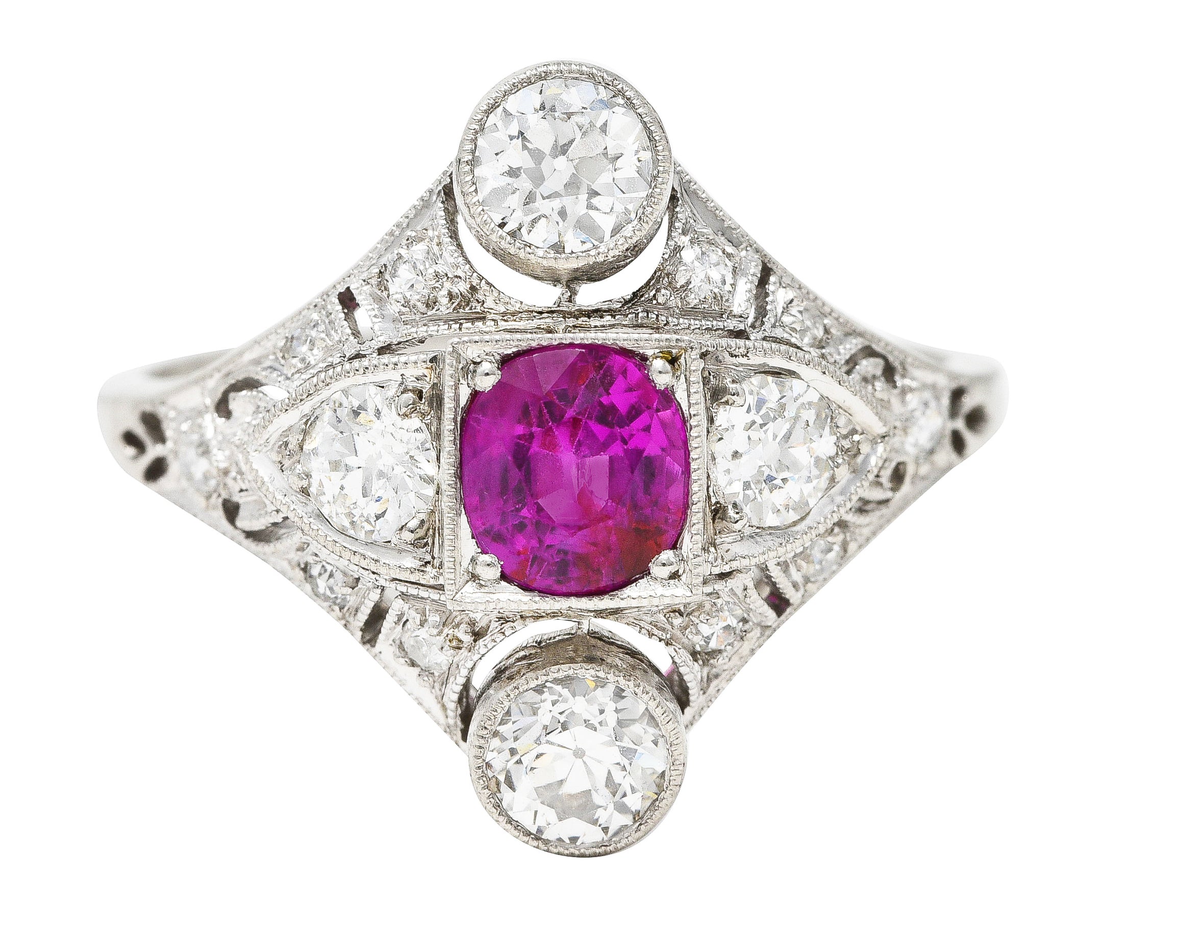 Art Deco 2.12 CTW No Heat Burma Ruby Diamond Platinum Dinner Ring GIA Wilson's Estate Jewelry