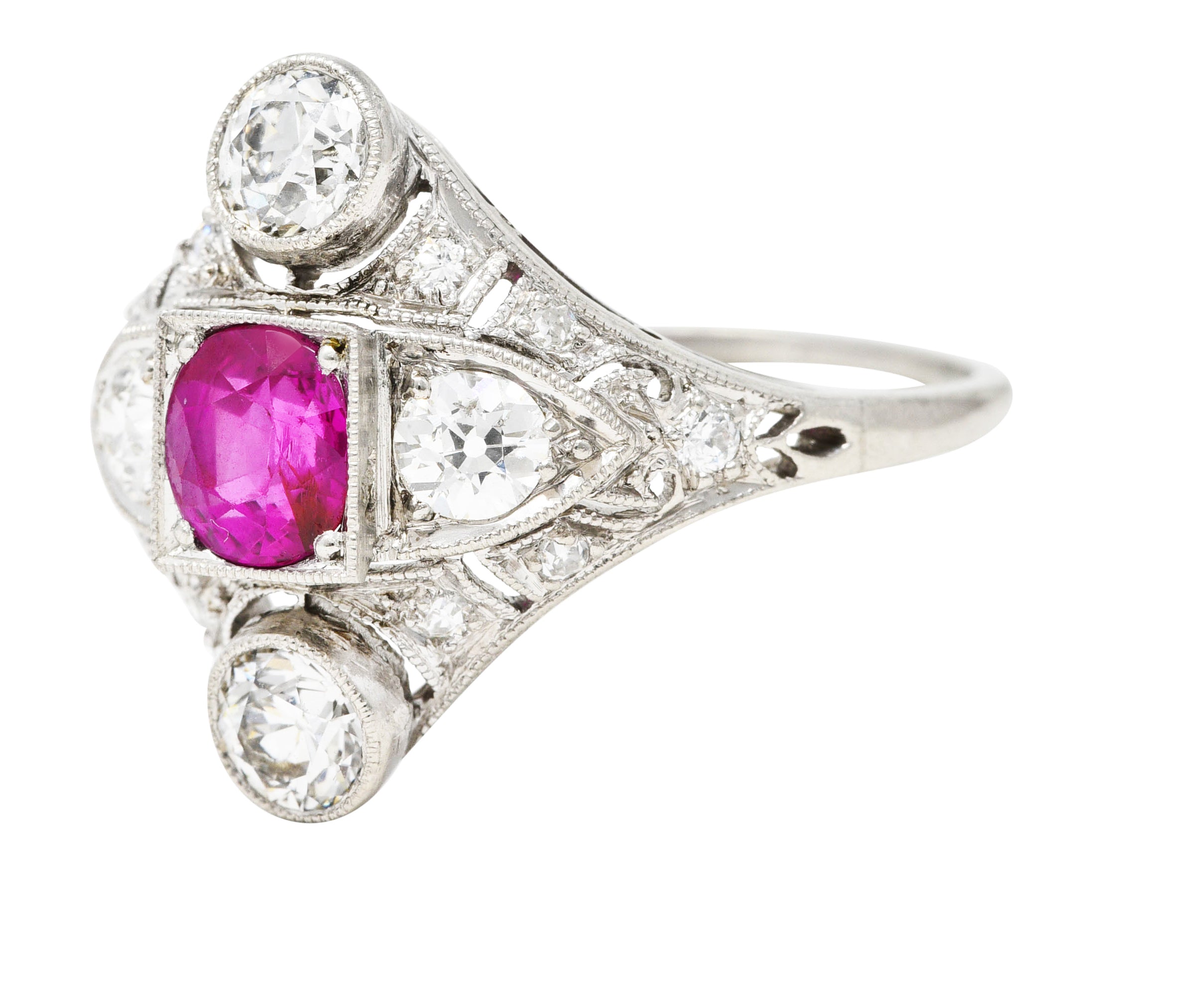 Art Deco 2.12 CTW No Heat Burma Ruby Diamond Platinum Dinner Ring GIA Wilson's Estate Jewelry