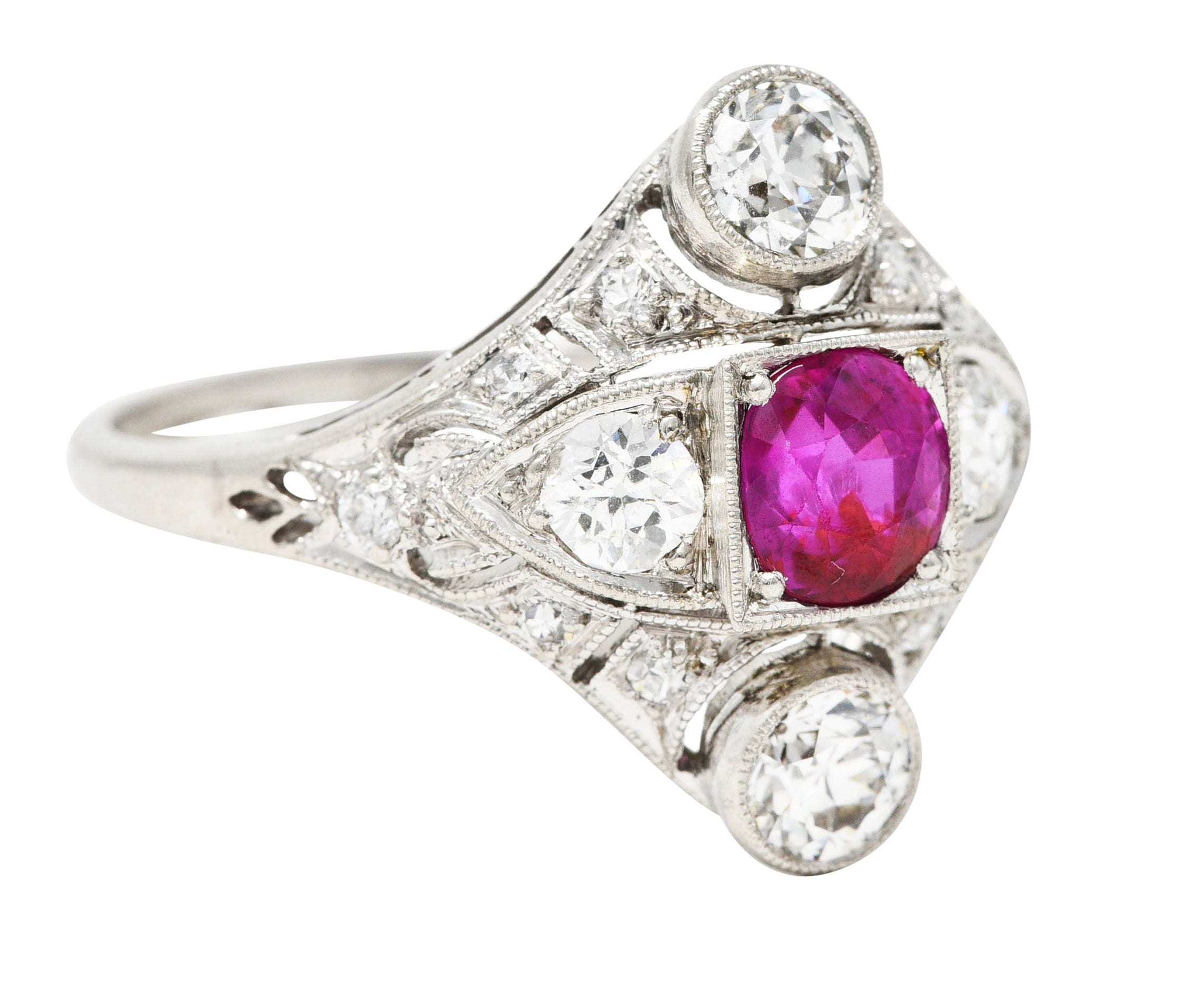 Art Deco 2.12 CTW No Heat Burma Ruby Diamond Platinum Dinner Ring GIA Wilson's Estate Jewelry