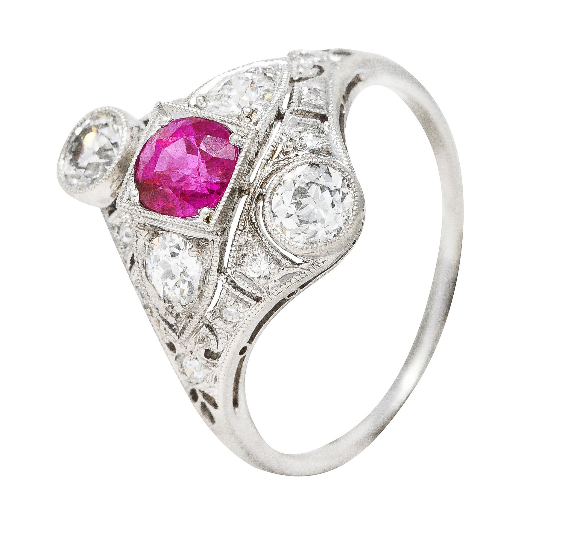 Art Deco 2.12 CTW No Heat Burma Ruby Diamond Platinum Dinner Ring GIA Wilson's Estate Jewelry