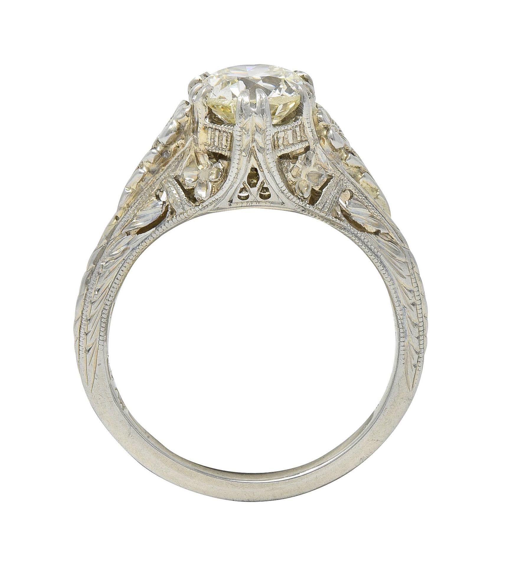 Art Deco 1.31 CTW Old European 18 Karat Gold Orange Blossom Engagement Ring GIA