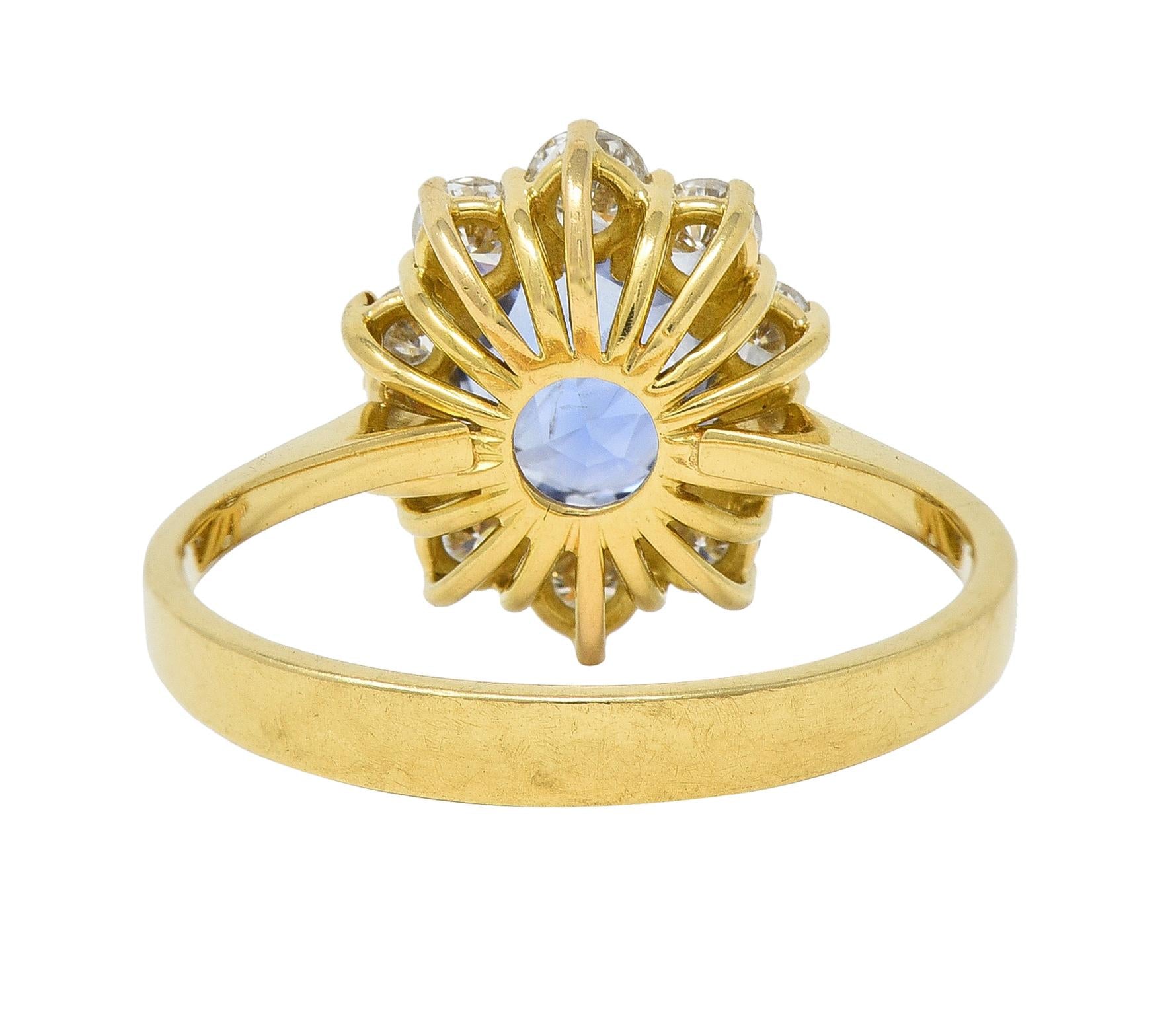 Mid-Century 2.98 CTW No Heat Ceylon Sapphire Diamond 18 Karat Gold Halo Ring GIA