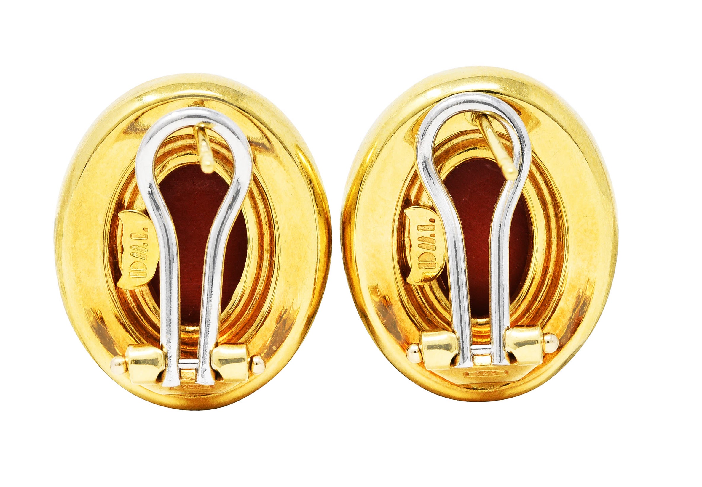 1980's Vintage Italian Red Jasper 18 Karat Yellow Gold Cabochon Earrings Wilson's Antique & Estate Jewelry