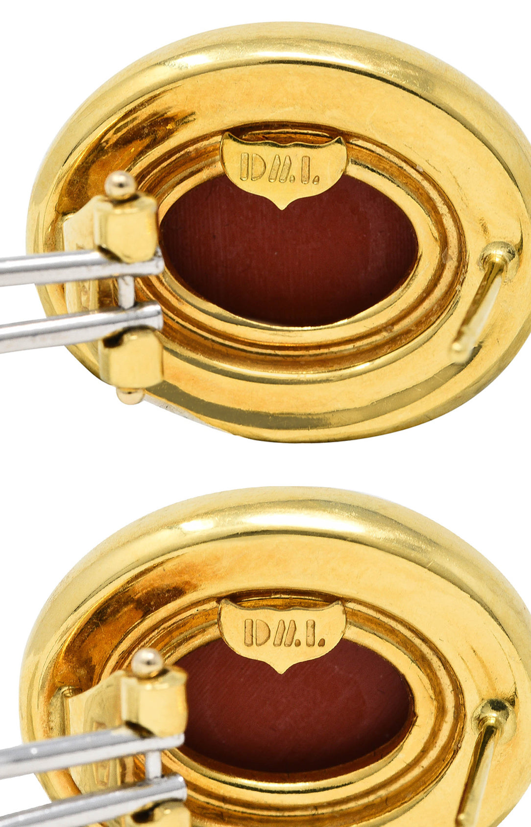 1980's Vintage Italian Red Jasper 18 Karat Yellow Gold Cabochon Earrings Wilson's Antique & Estate Jewelry