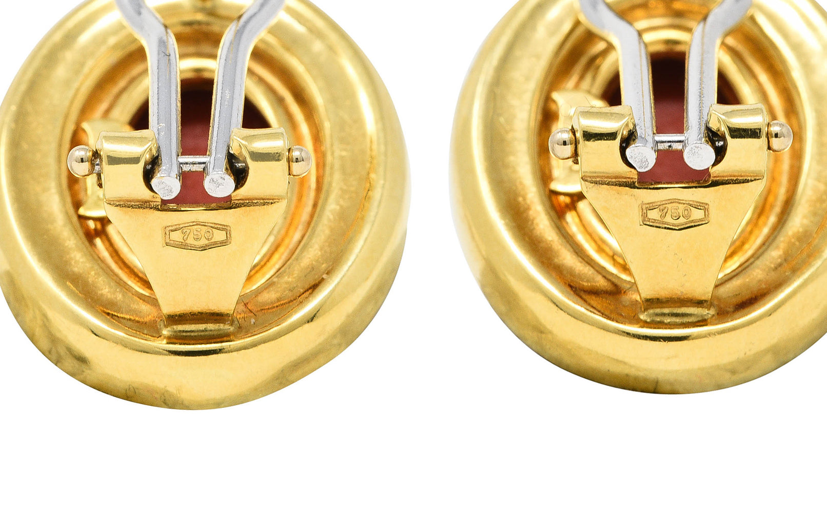 1980's Vintage Italian Red Jasper 18 Karat Yellow Gold Cabochon Earrings Wilson's Antique & Estate Jewelry