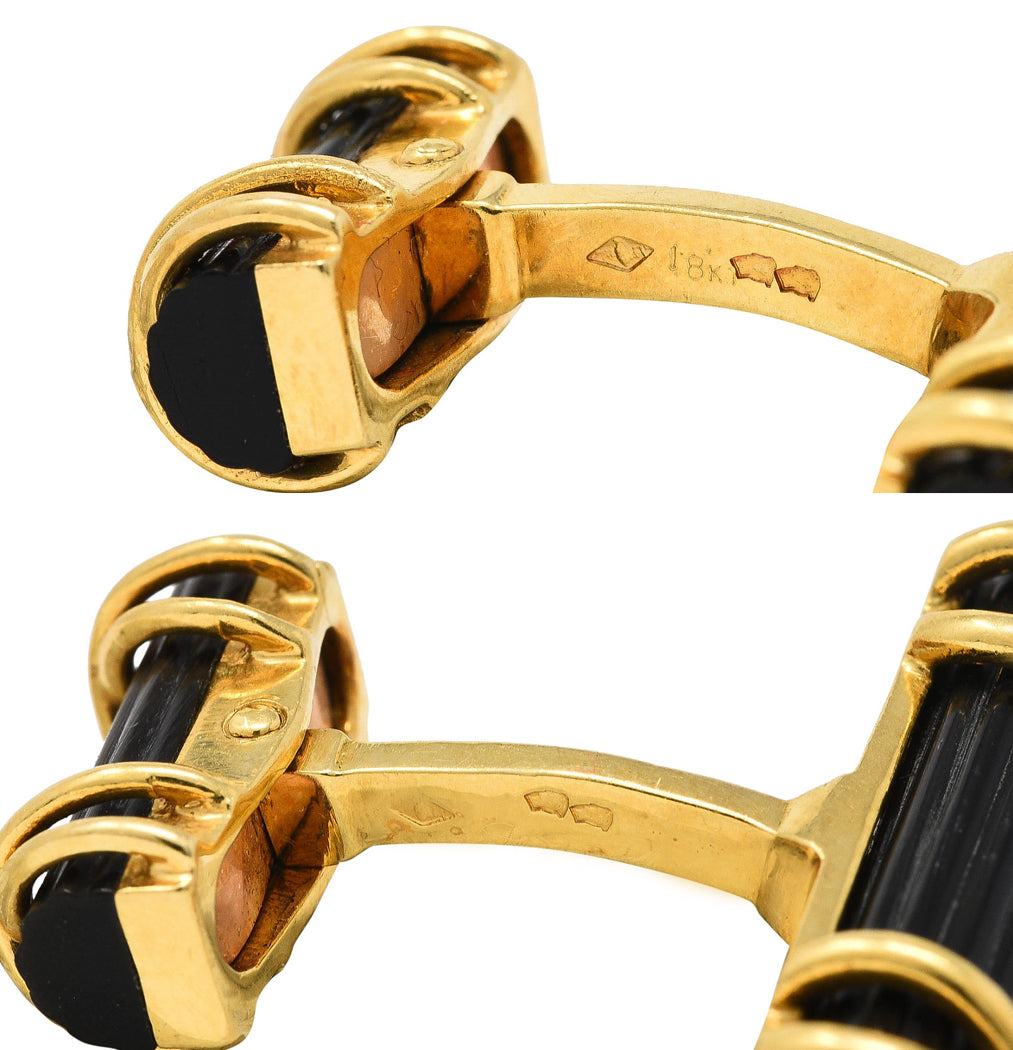 Tiffany & Co. French Carved Horn 18 Karat Yellow Gold Vintage Men's Cufflinks Wilson's Antique & Estate Jewelry