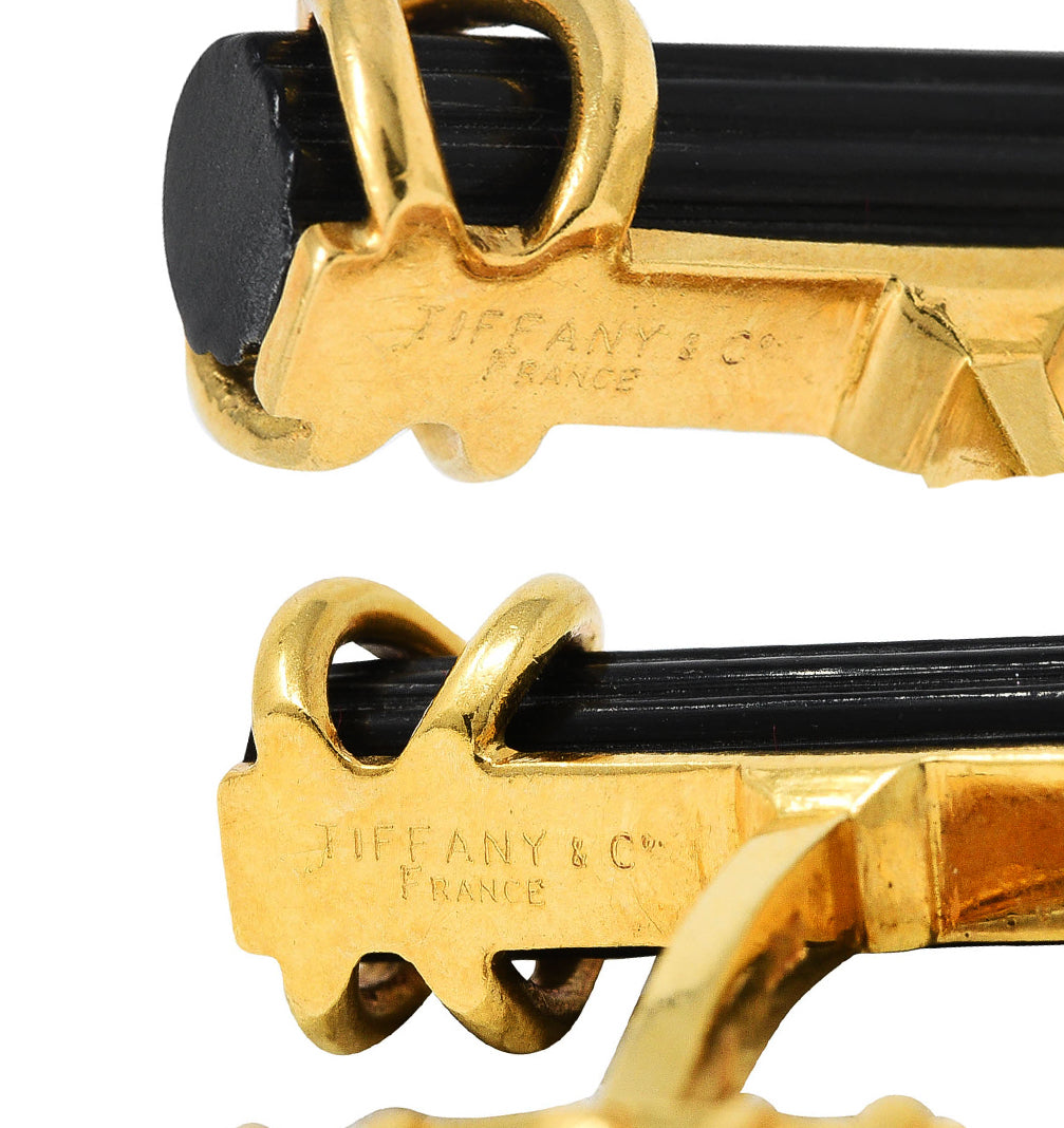 Tiffany & Co. French Carved Horn 18 Karat Yellow Gold Vintage Men's Cufflinks Wilson's Antique & Estate Jewelry