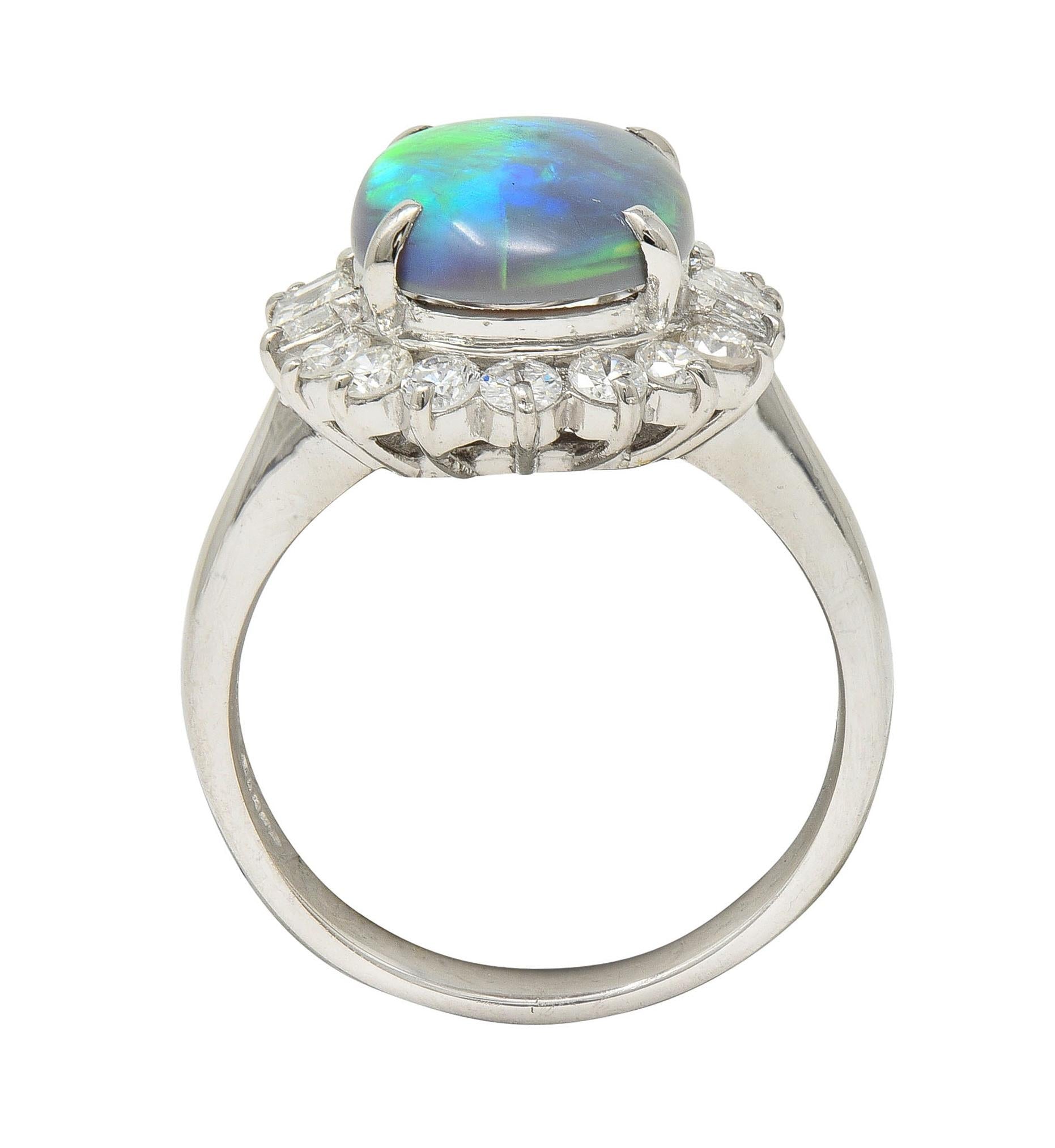 Contemporary 0.86 CTW Diamond Opal Platinum Halo Cluster Ring