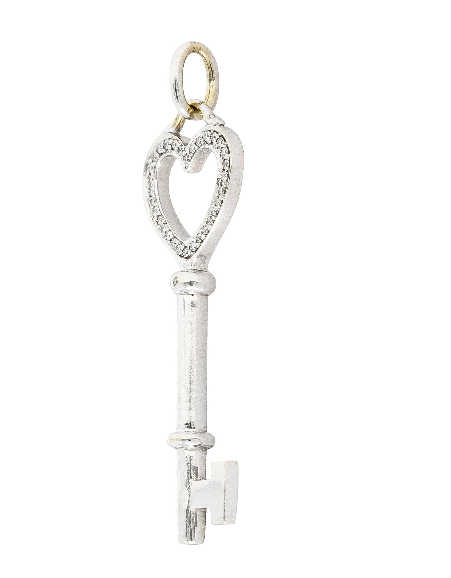 Tiffany & Co. Diamond 18 Karat White Gold Heart Key Pendant Wilson's Estate Jewelry