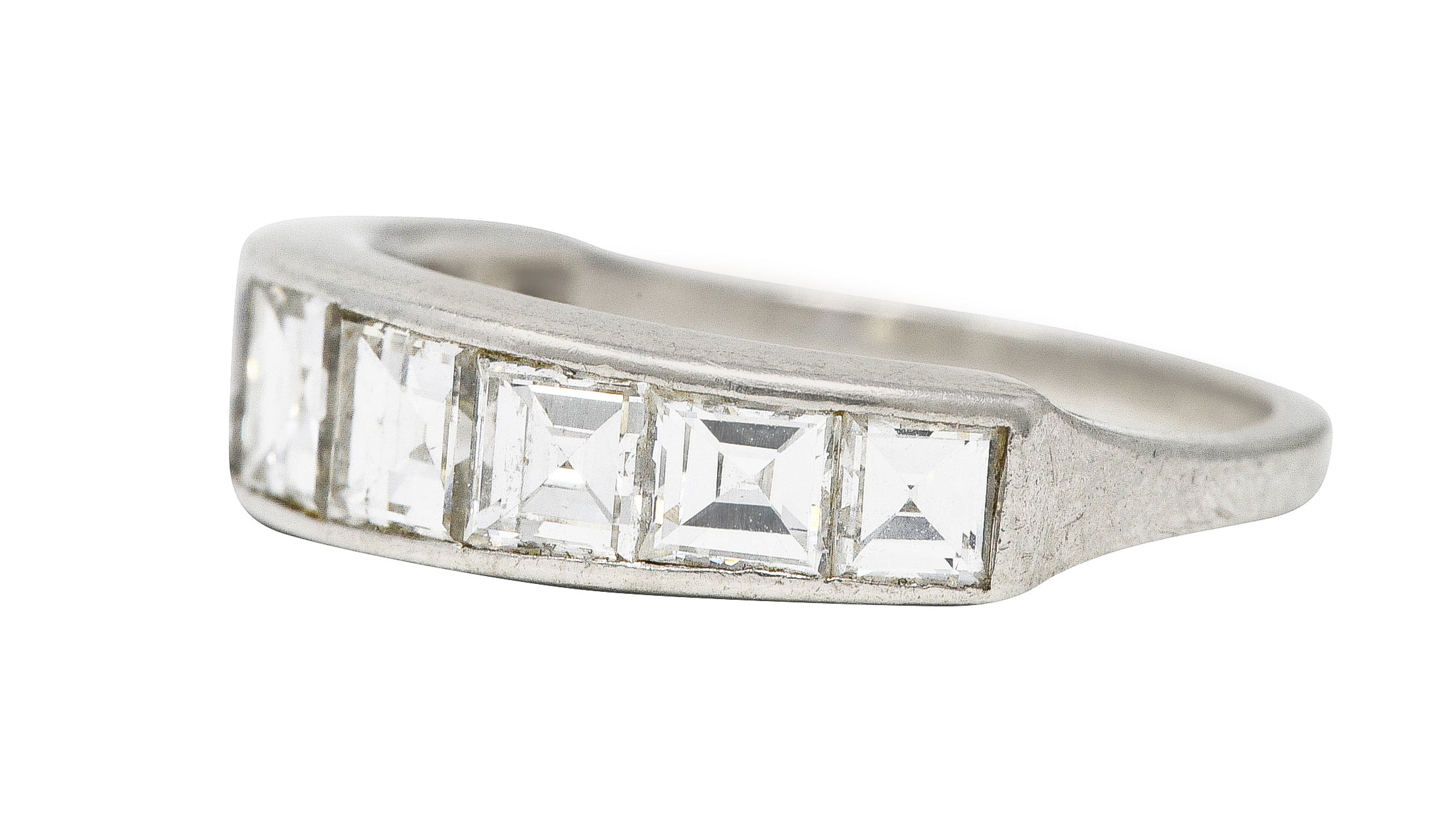 Mid-Century 1950's 1.95 CTW Square Step Cut Diamond Platinum Channel Band Vintage Ring Wilson's Estate Jewelry