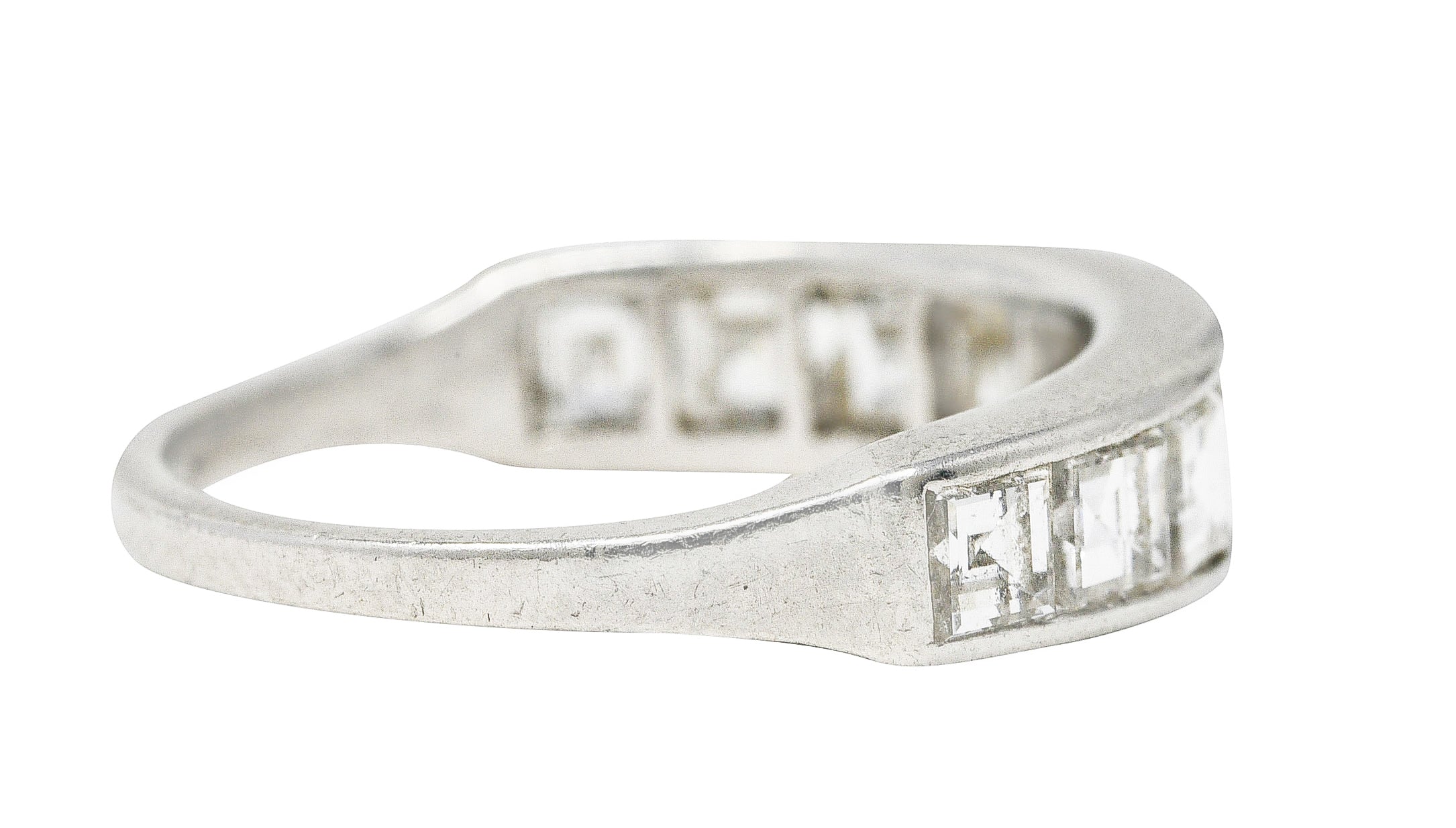 Mid-Century 1950's 1.95 CTW Square Step Cut Diamond Platinum Channel Band Vintage Ring Wilson's Estate Jewelry