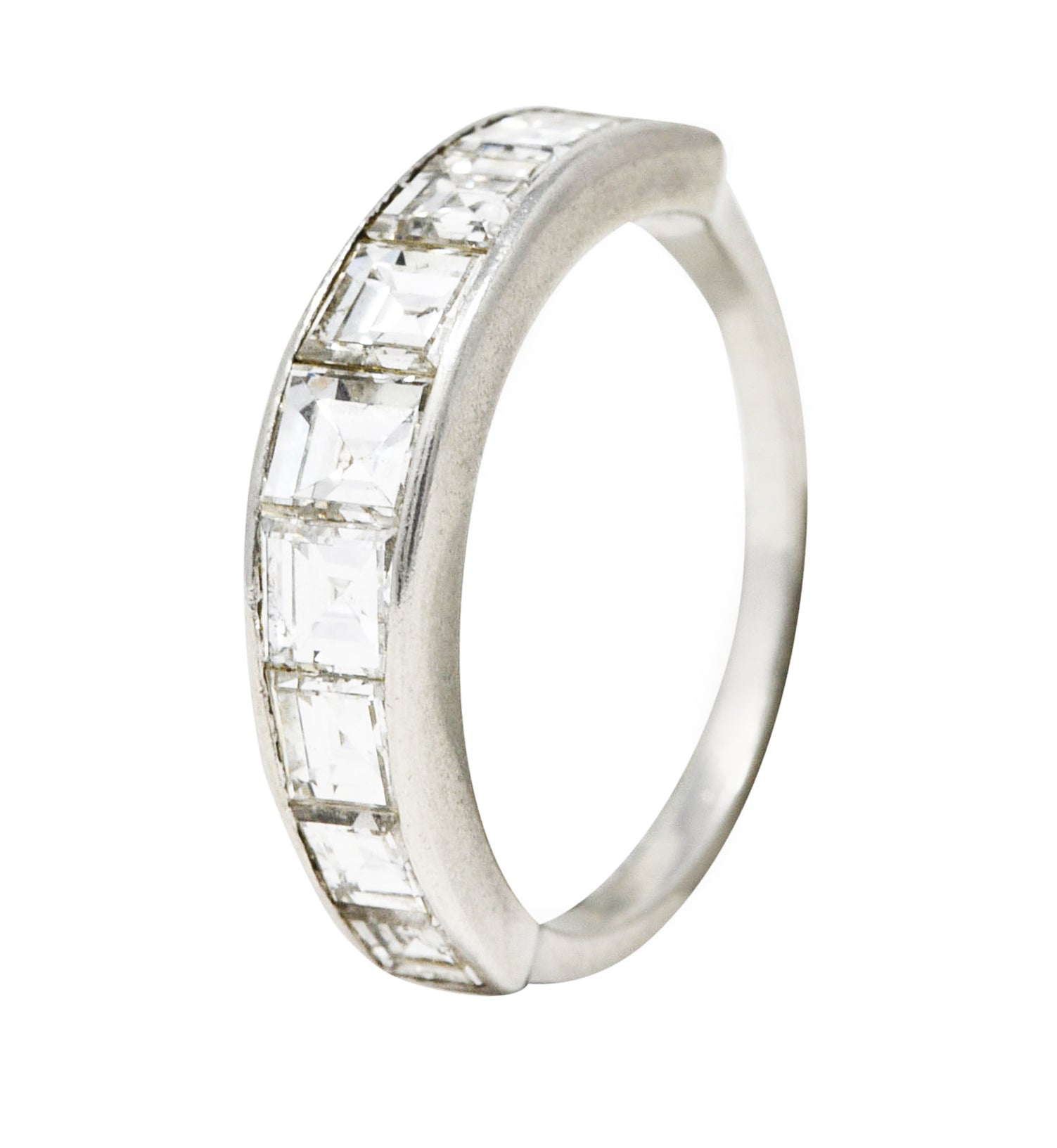 Mid-Century 1950's 1.95 CTW Square Step Cut Diamond Platinum Channel Band Vintage Ring Wilson's Estate Jewelry
