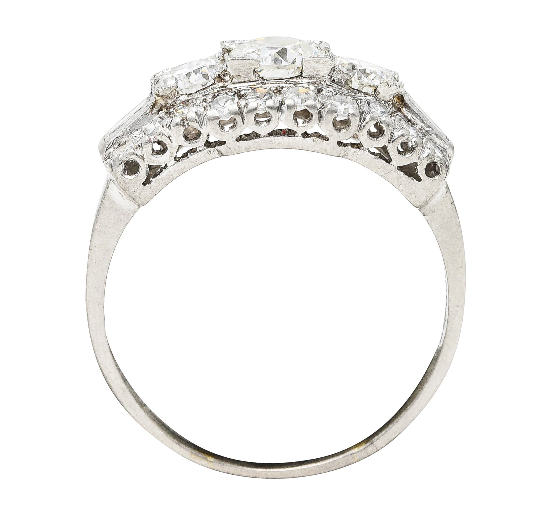 1950's Mid-Century 1.85 CTW Diamond Platinum Vintage Fishtail Band Ring Wilson's Estate Jewelry