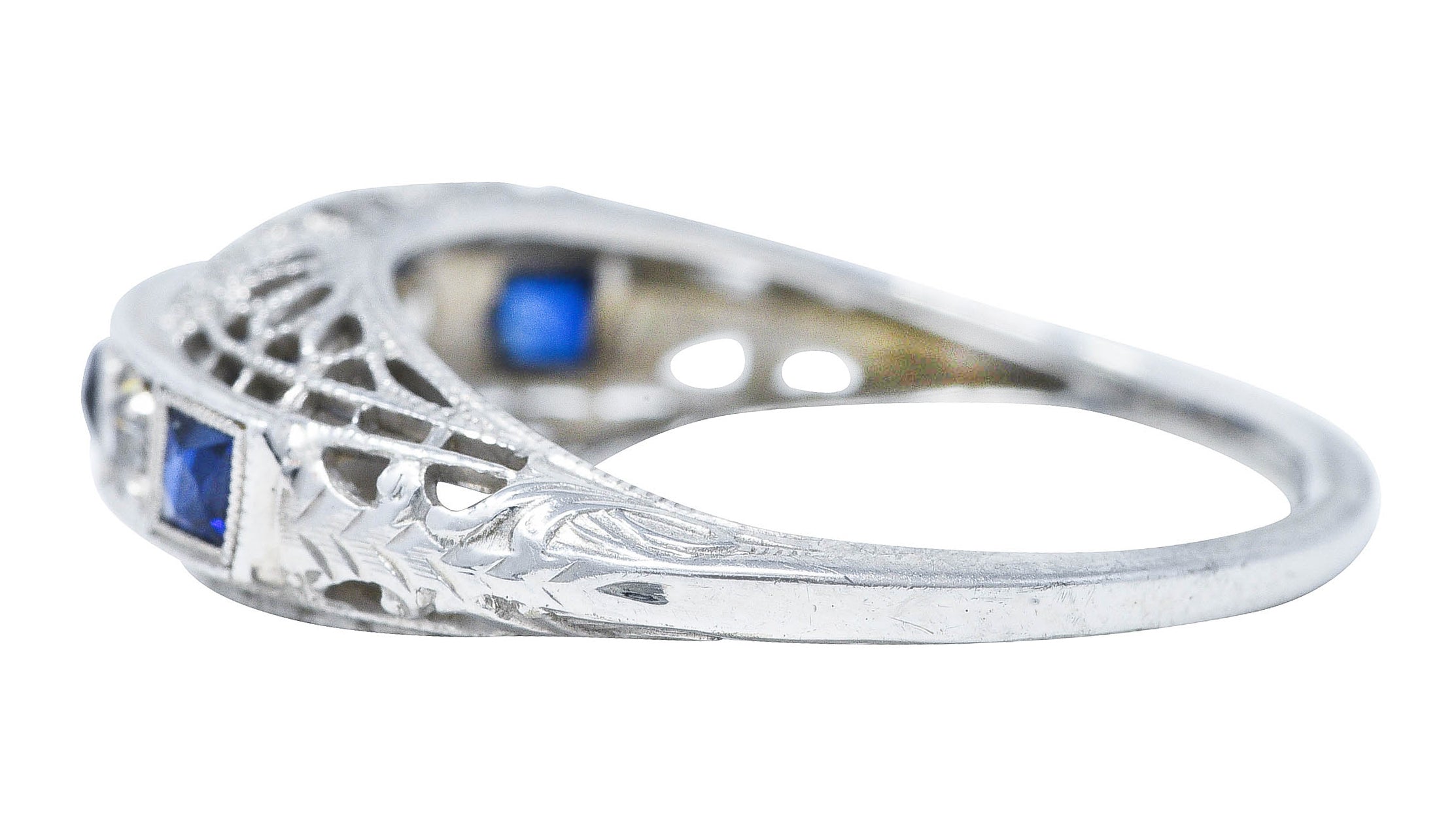 Art Deco 0.50 CTW Diamond Sapphire Platinum Floral Band Ring Circa 1930 Wilson's Antique & Estate Jewelry