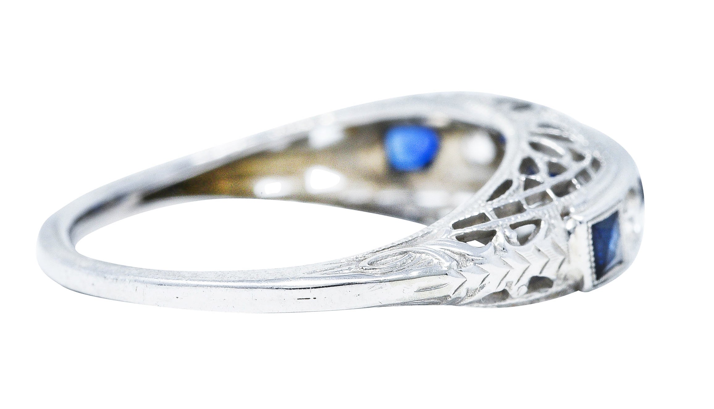 Art Deco 0.50 CTW Diamond Sapphire Platinum Floral Band Ring Circa 1930 Wilson's Antique & Estate Jewelry