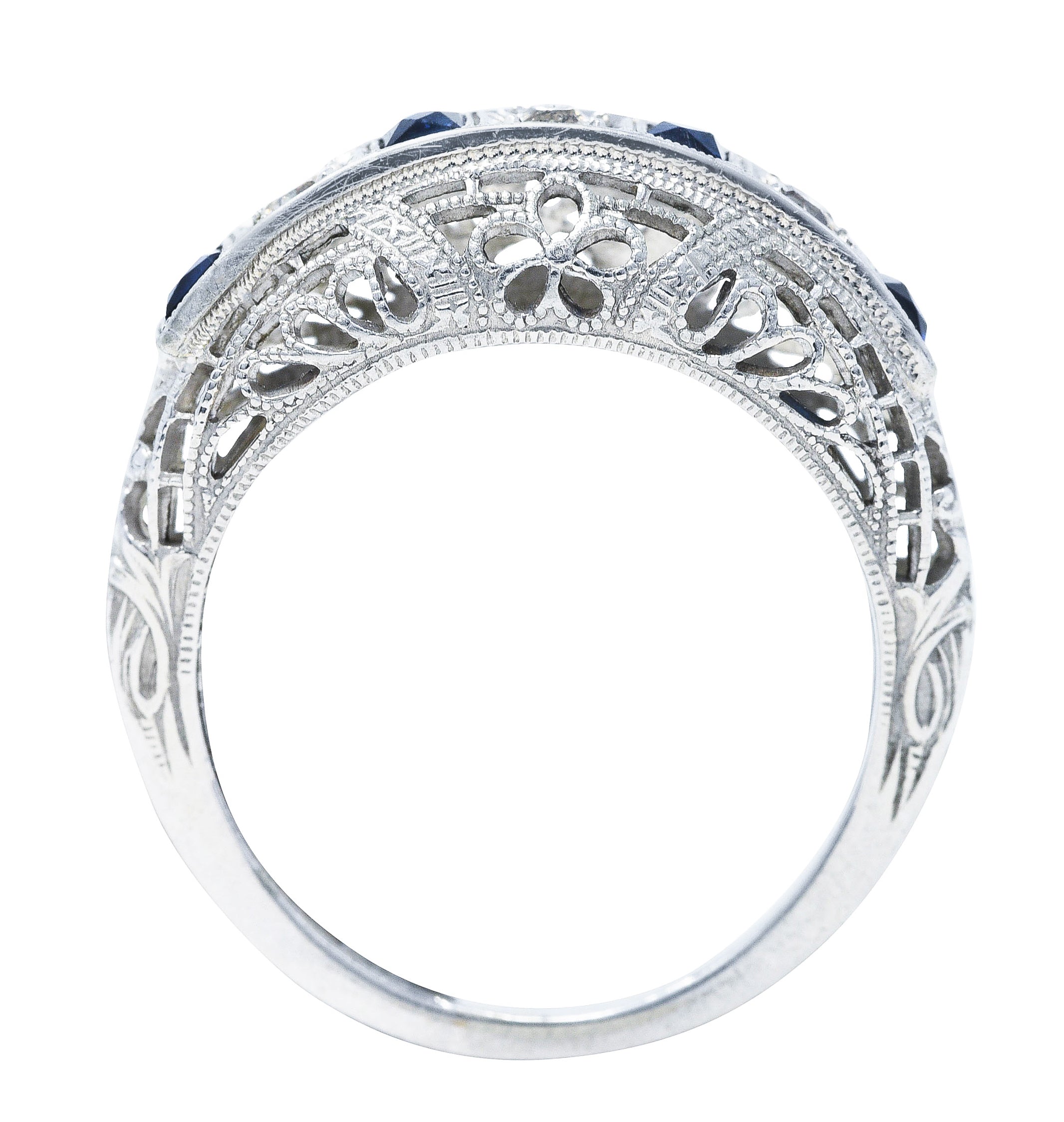 Art Deco 0.50 CTW Diamond Sapphire Platinum Floral Band Ring Circa 1930 Wilson's Antique & Estate Jewelry