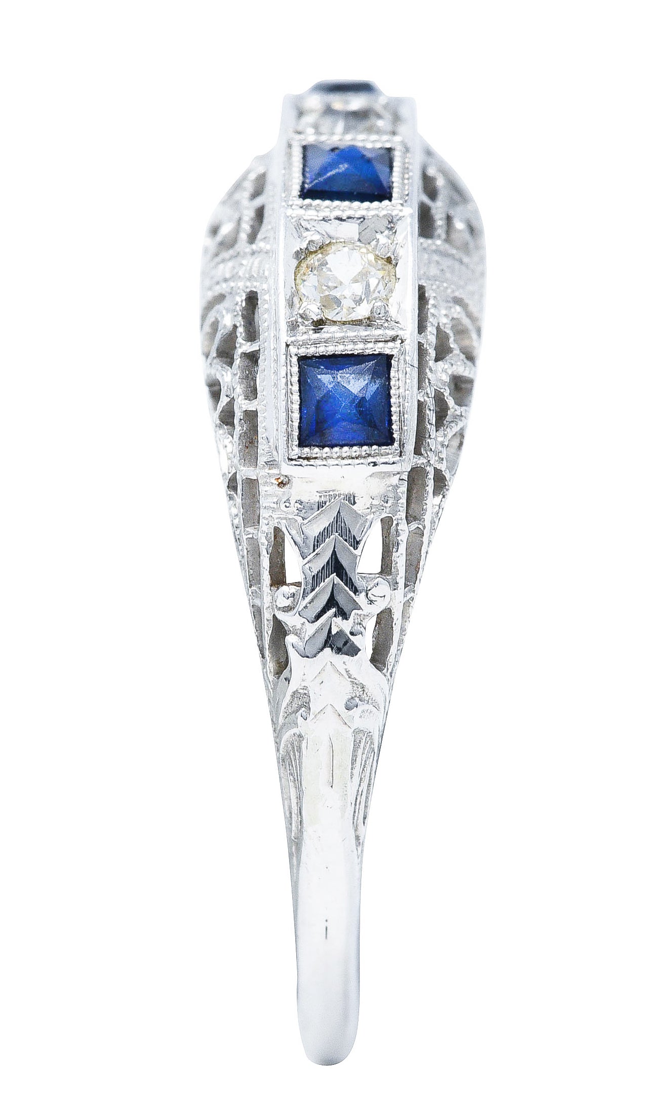 Art Deco 0.50 CTW Diamond Sapphire Platinum Floral Band Ring Circa 1930 Wilson's Antique & Estate Jewelry