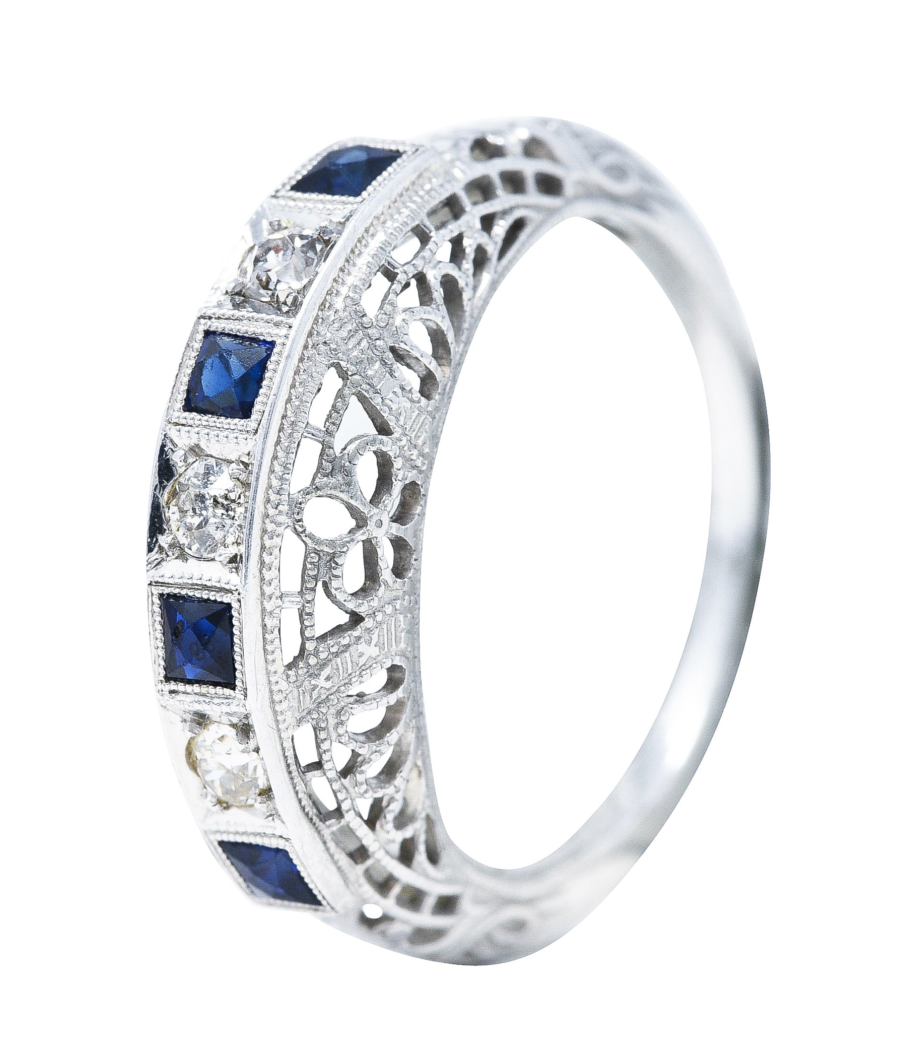 Art Deco 0.50 CTW Diamond Sapphire Platinum Floral Band Ring Circa 1930 Wilson's Antique & Estate Jewelry