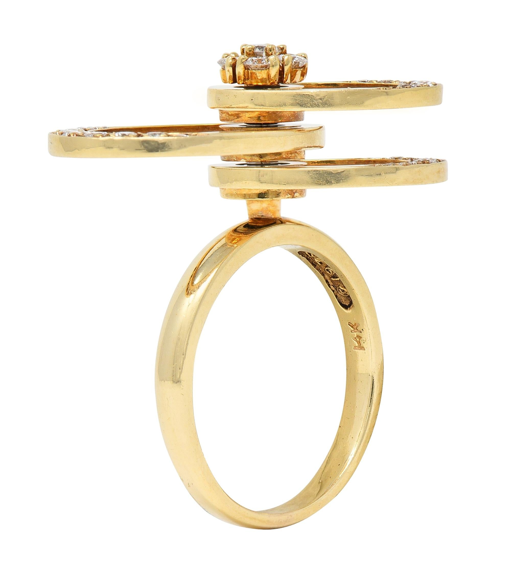 Norman Teufel 1975 0.60 CTW Diamond 14 Karat Gold Vintage Kinetic Spinning Ring
