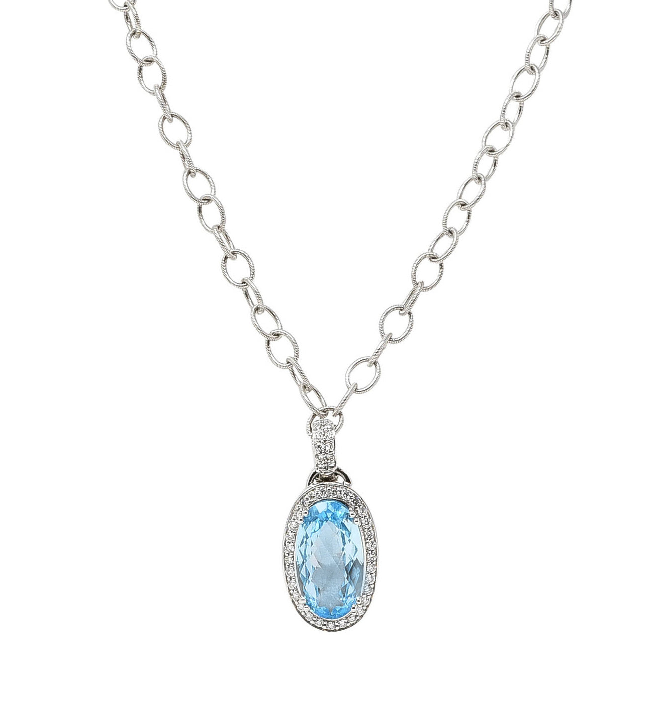 Gabriel & Co. Blue Topaz Diamond 14 Karat White Gold Enhancer Necklace Wilson's Antique & Estate Jewelry