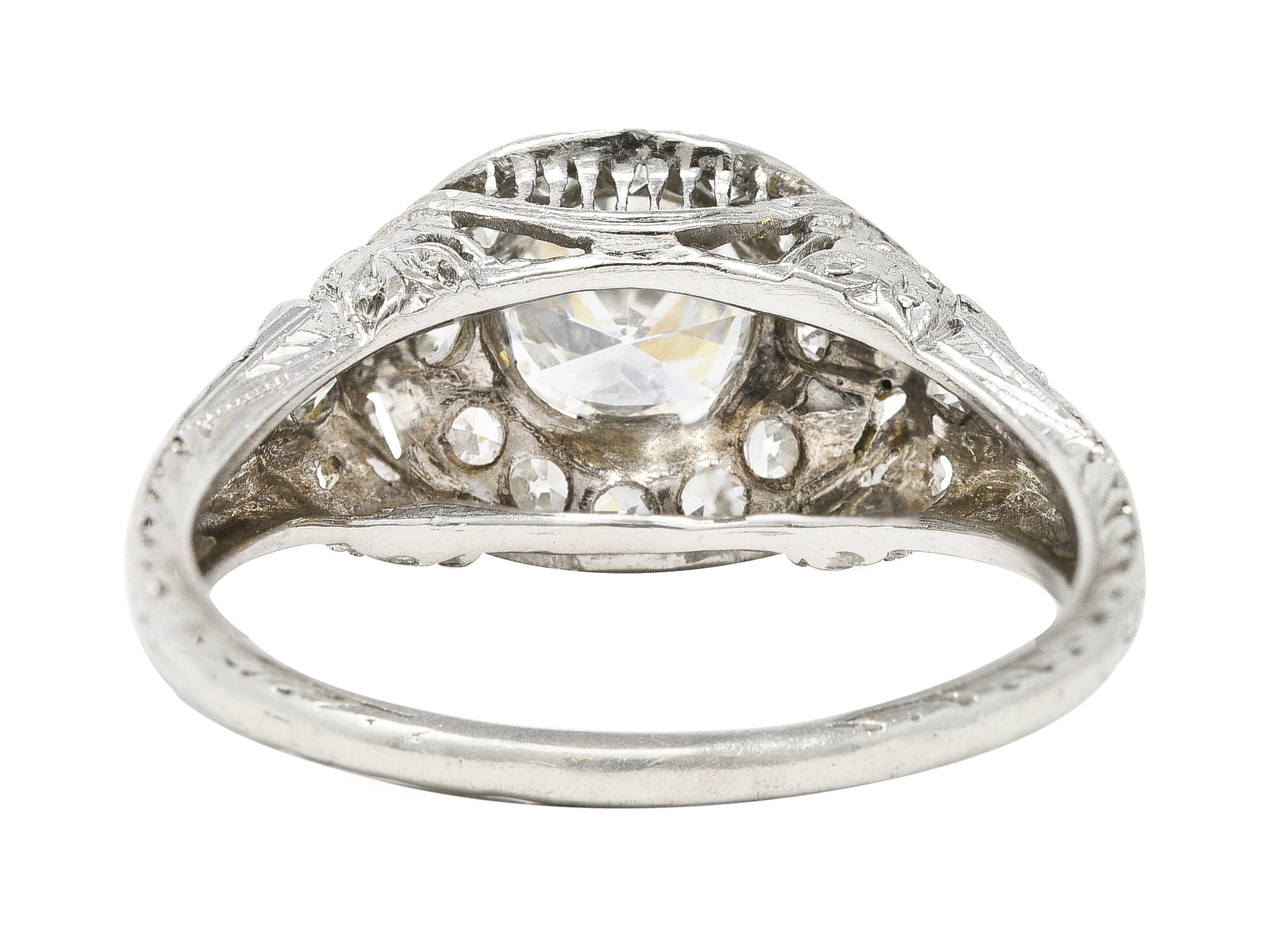 Belle Epoque 1.03 CTW Old European Cut Diamond Platinum Festoon Antique Halo Engagement Ring Wilson's Estate Jewelry