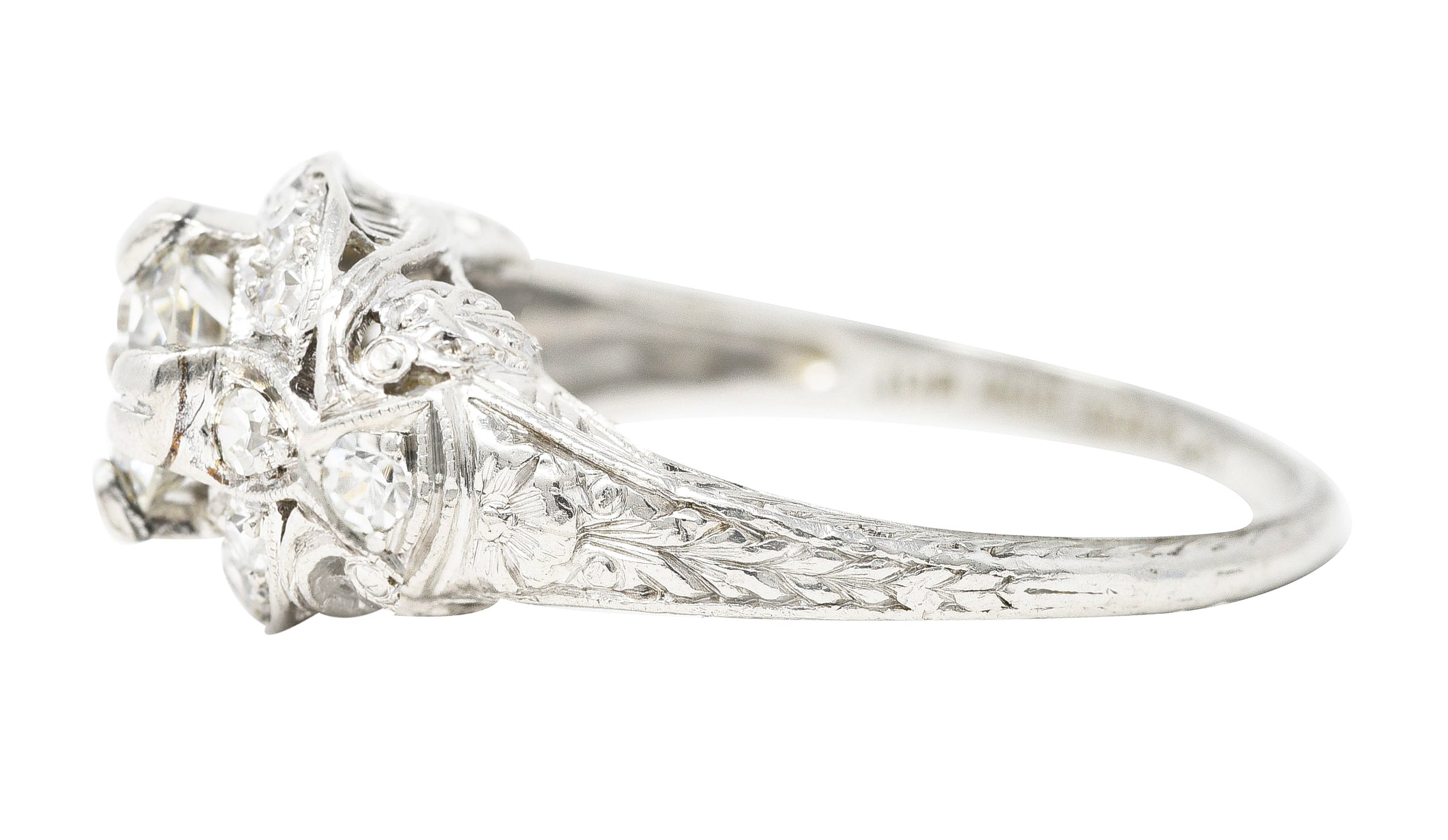 Belle Epoque 1.03 CTW Old European Cut Diamond Platinum Festoon Antique Halo Engagement Ring Wilson's Estate Jewelry