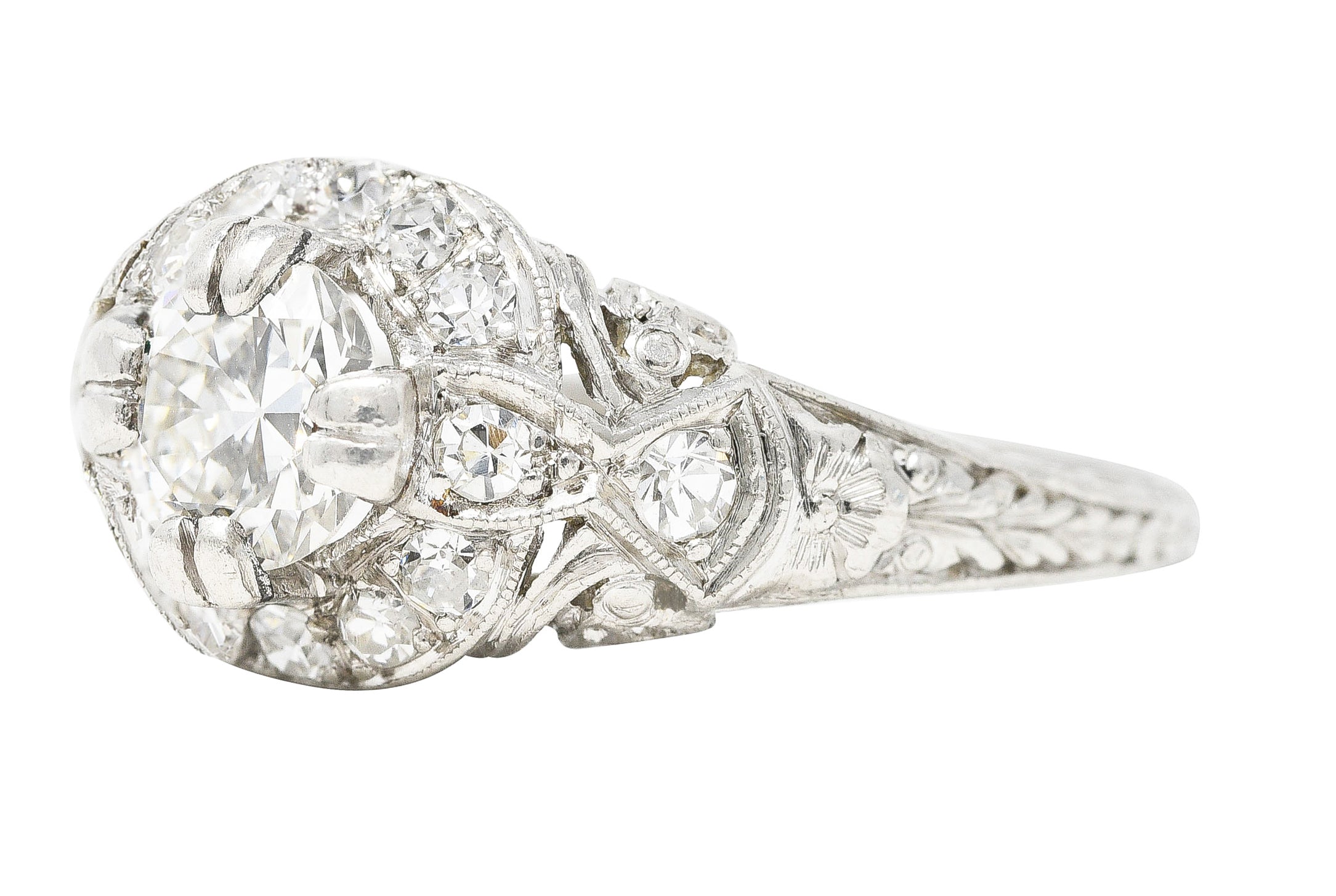Belle Epoque 1.03 CTW Old European Cut Diamond Platinum Festoon Antique Halo Engagement Ring Wilson's Estate Jewelry
