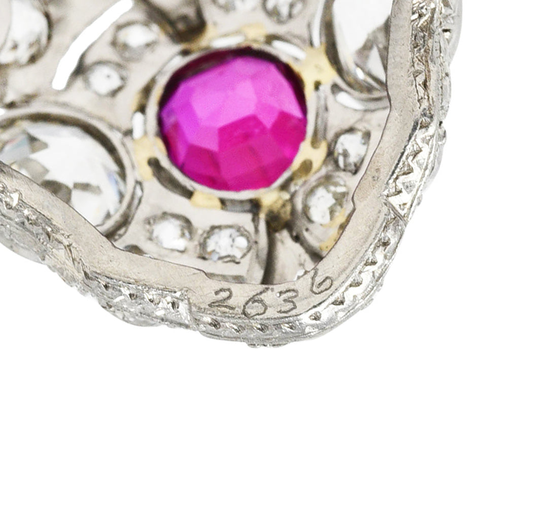 1930's Art Deco 3.18 CTW Ruby Diamond Platinum Dinner Ring Wilson's Estate Jewelry